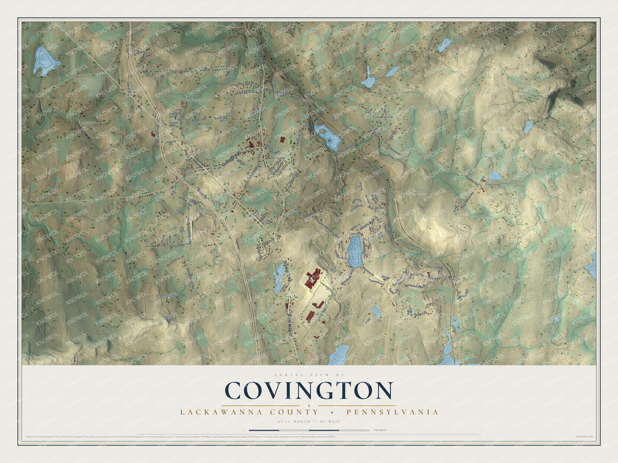Watermarked full-map preview of Covington, Pennsylvania