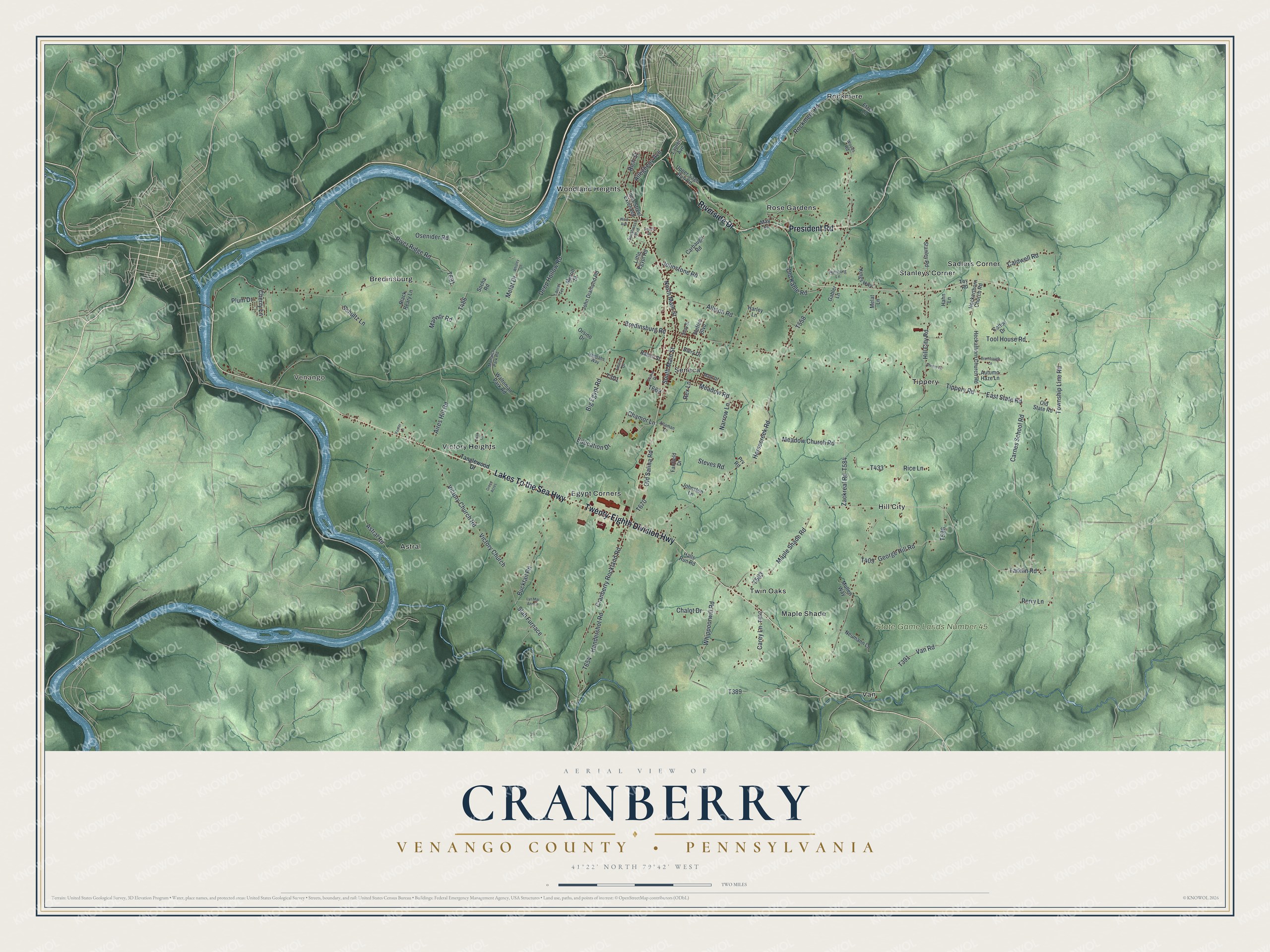 Watermarked full-map preview of Cranberry, Pennsylvania