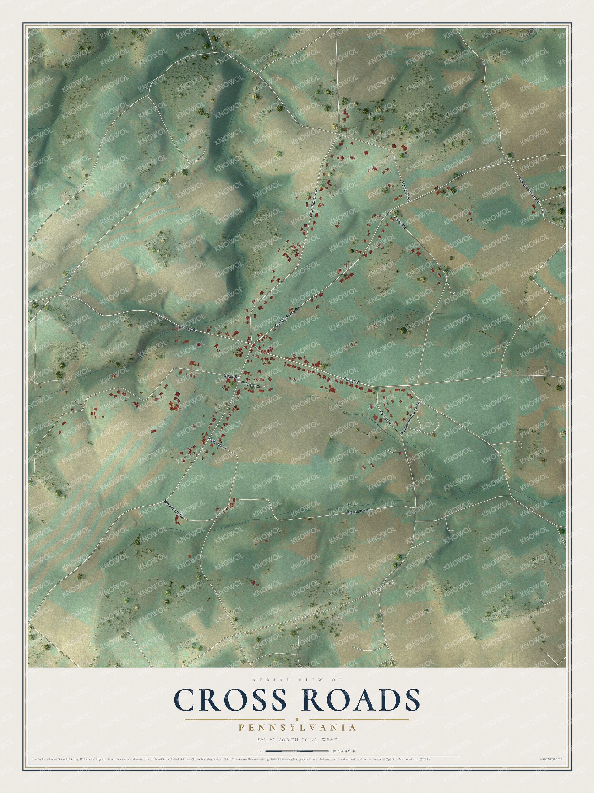 Watermarked full-map preview of Cross Roads, Pennsylvania