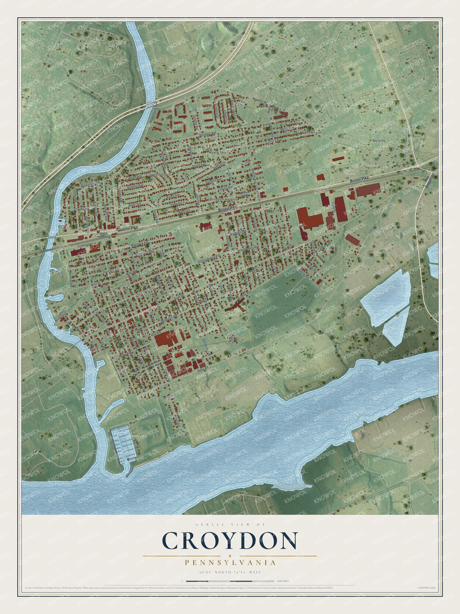 Watermarked full-map preview of Croydon, Pennsylvania