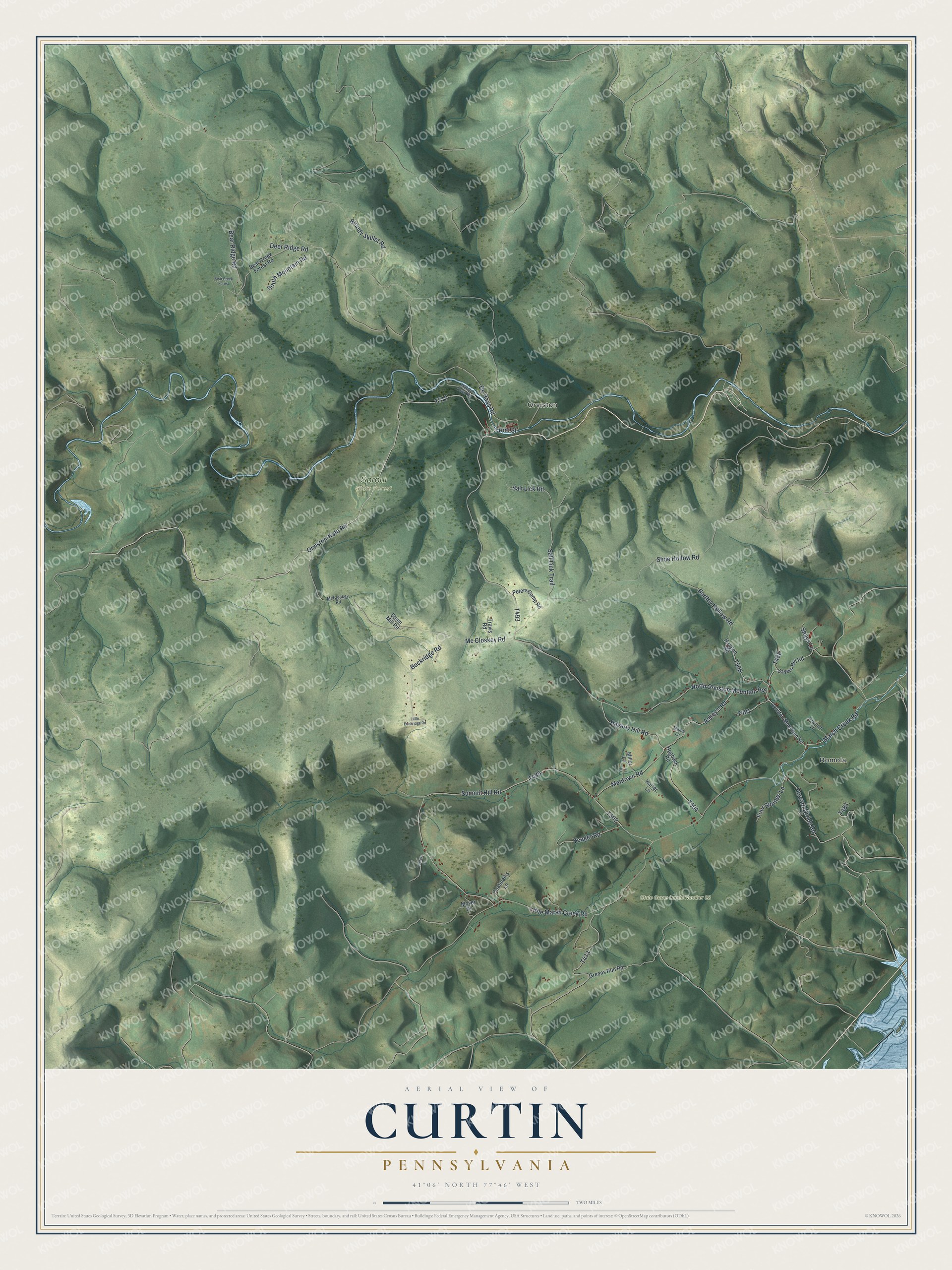 Watermarked full-map preview of Curtin, Pennsylvania