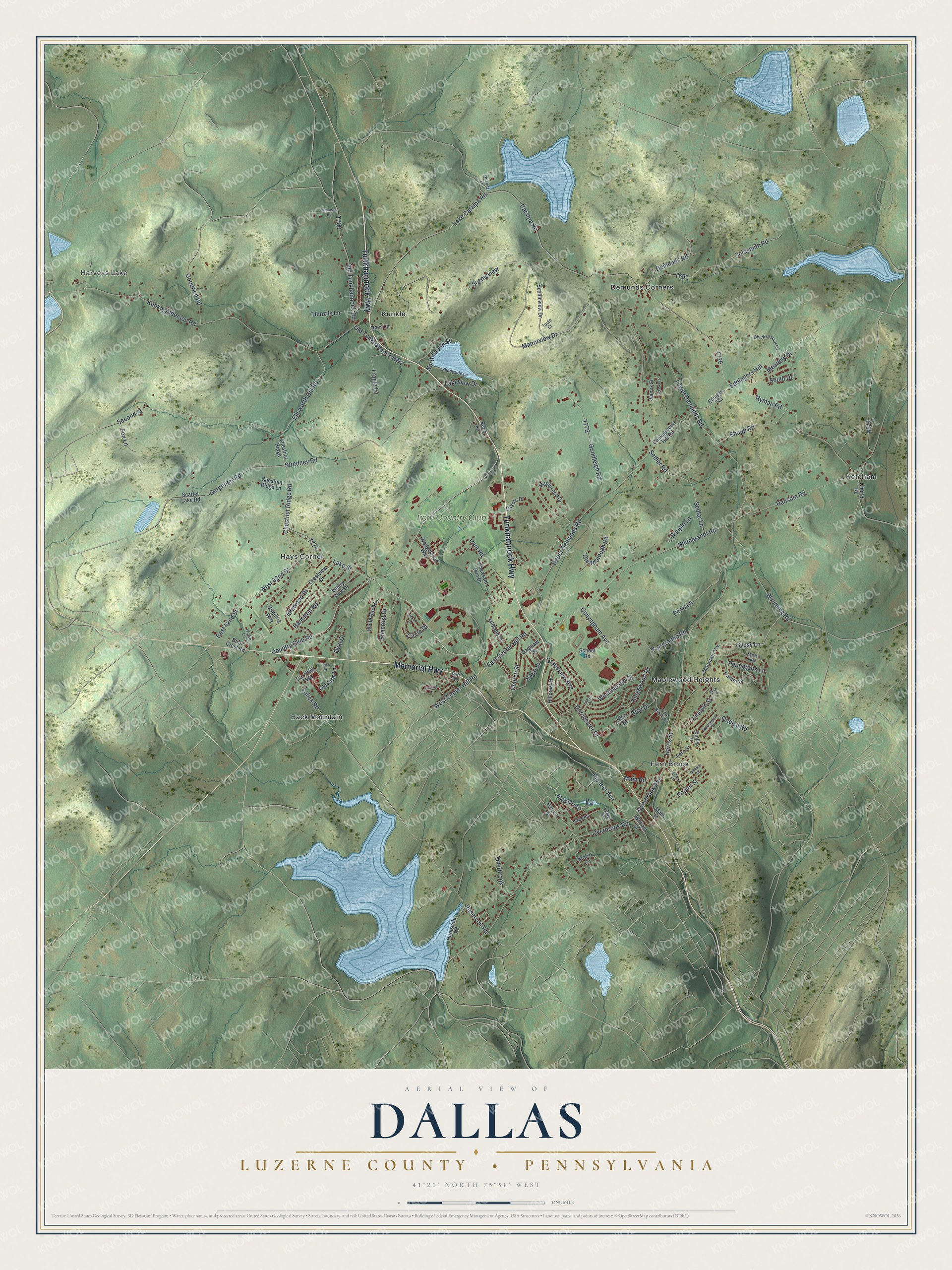 Watermarked full-map preview of Dallas, Pennsylvania