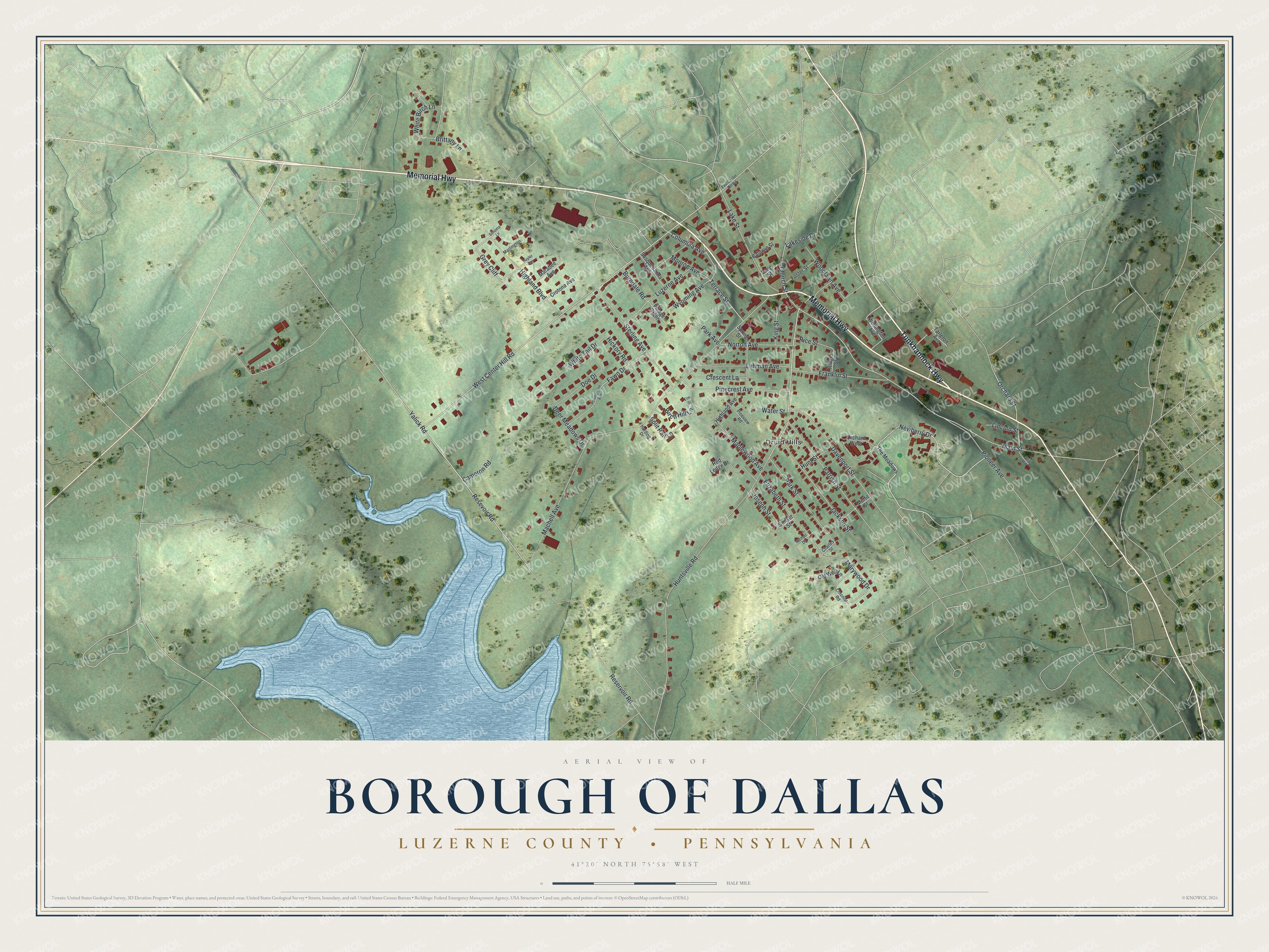 Watermarked full-map preview of Borough of Dallas, Pennsylvania