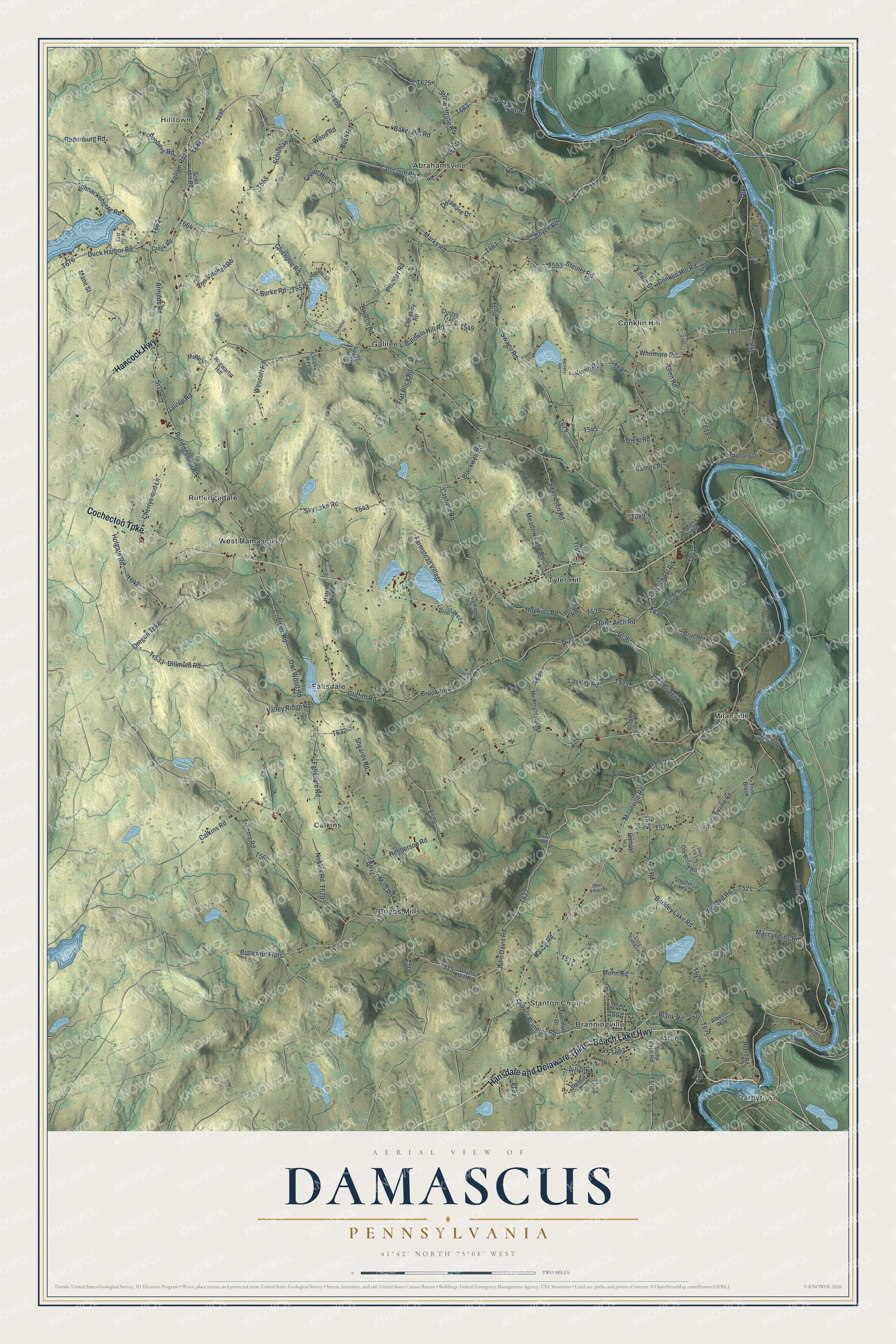 Watermarked full-map preview of Damascus, Pennsylvania