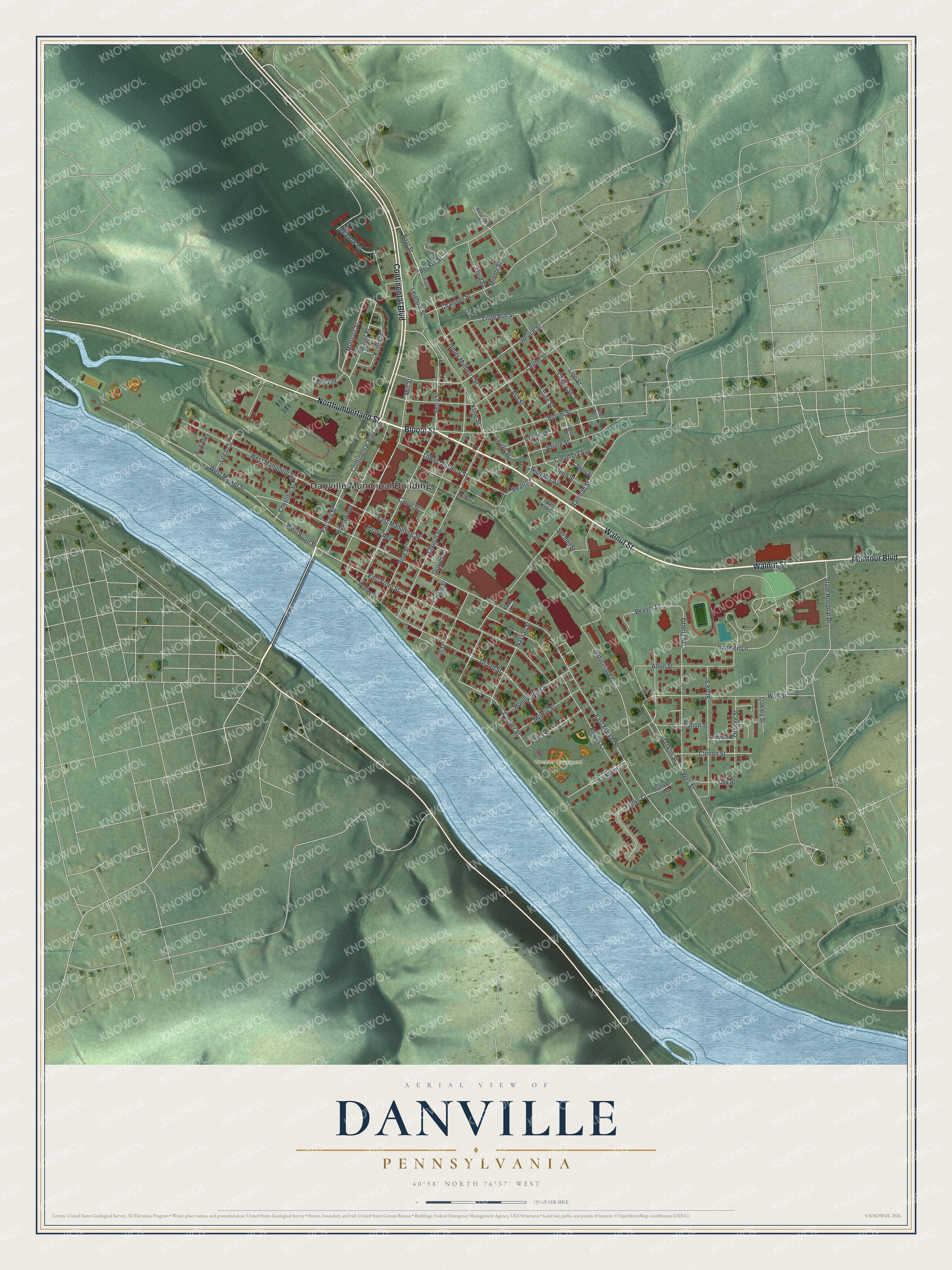 Watermarked full-map preview of Danville, Pennsylvania