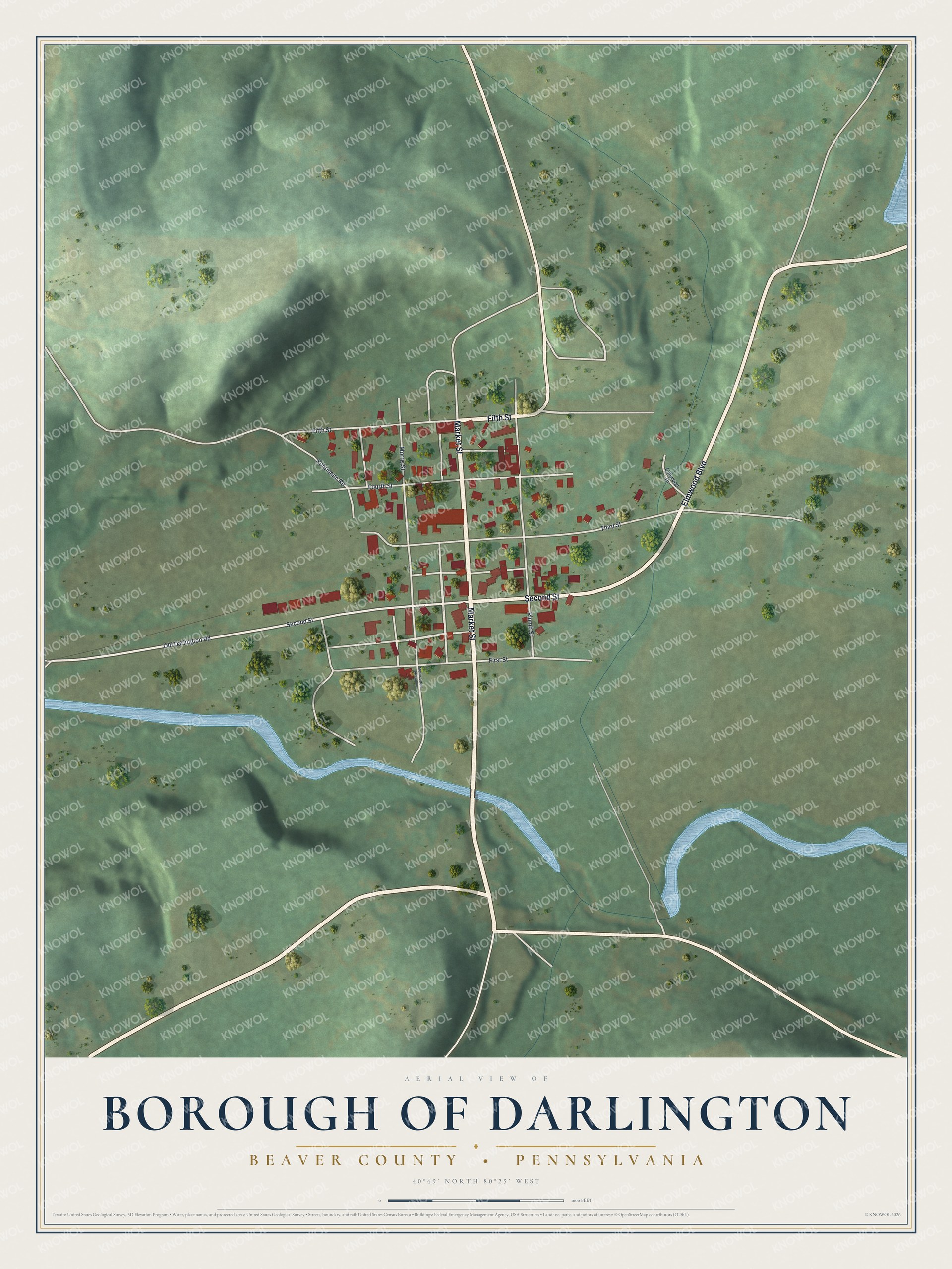 Watermarked full-map preview of Borough of Darlington, Pennsylvania