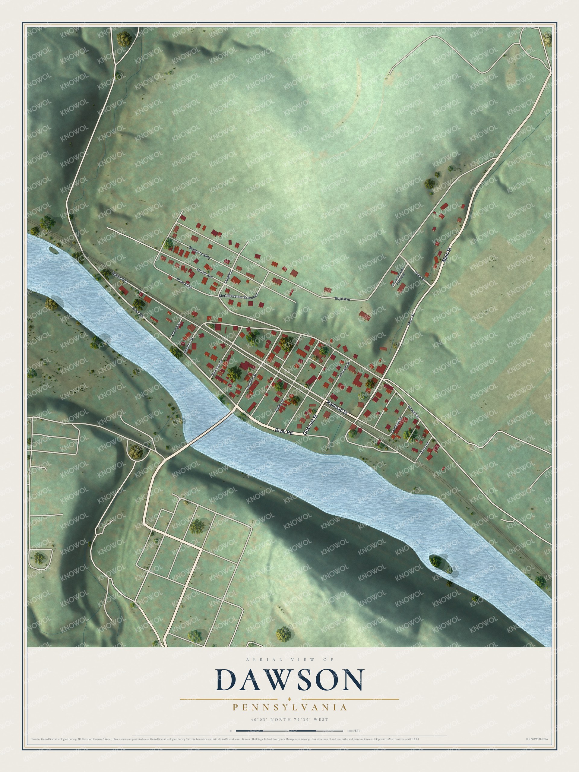 Watermarked full-map preview of Dawson, Pennsylvania
