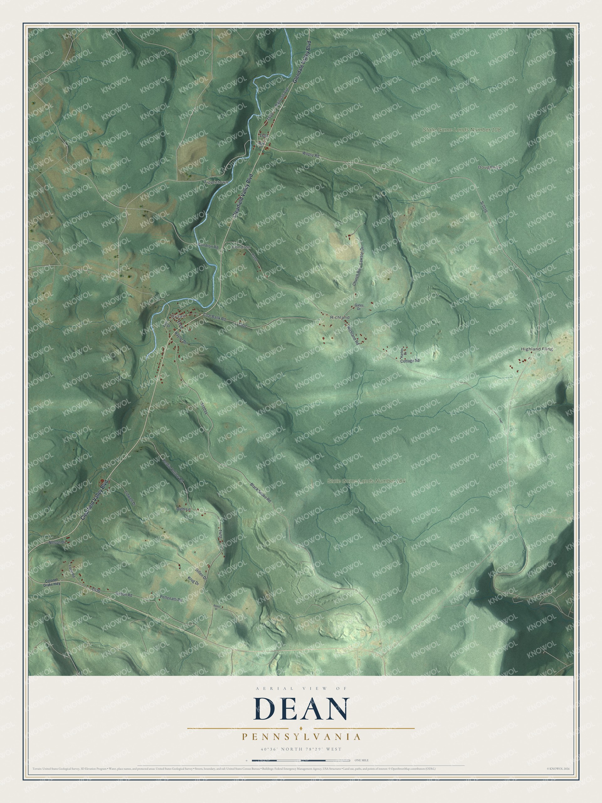 Watermarked full-map preview of Dean, Pennsylvania