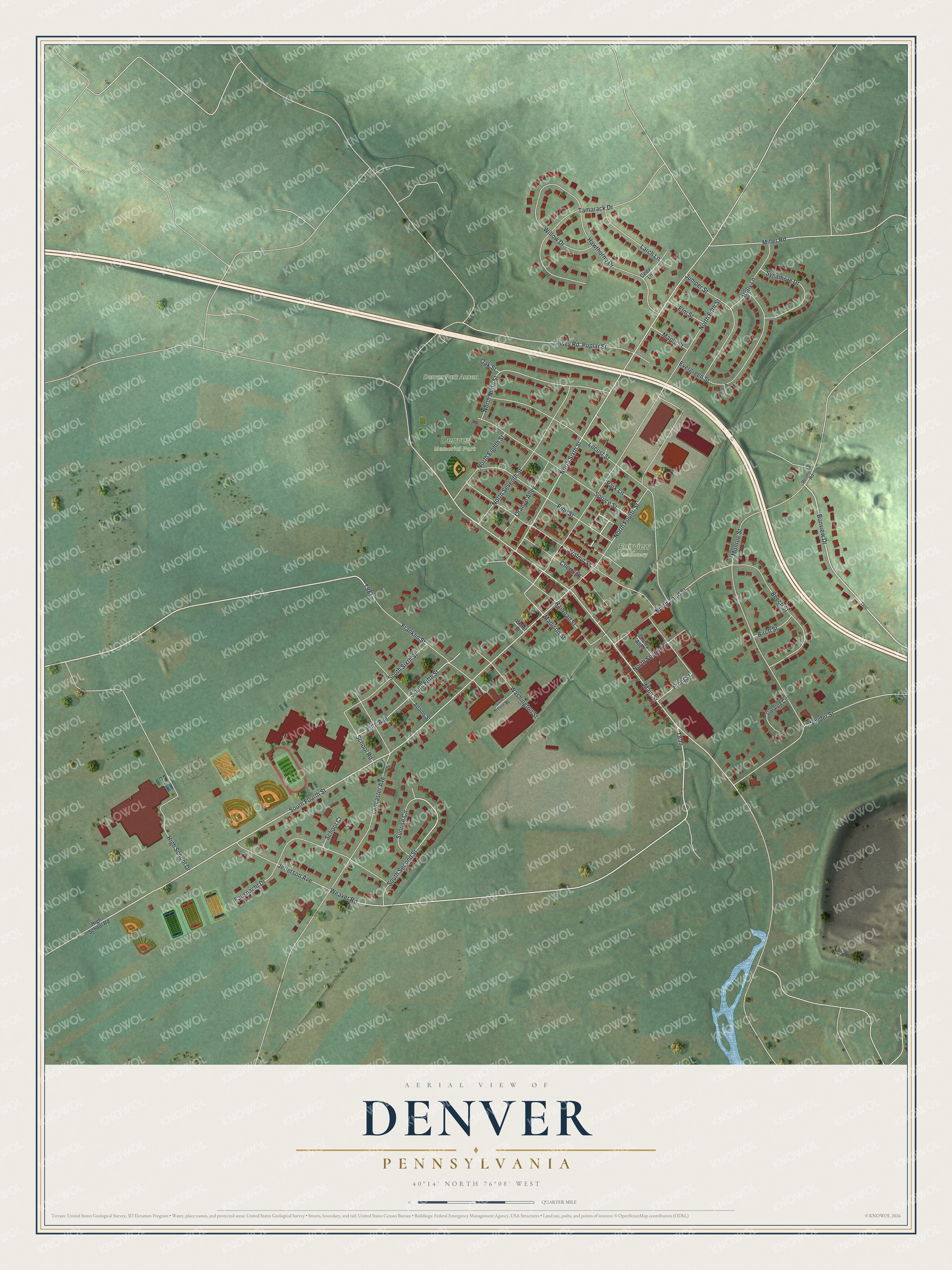 Watermarked full-map preview of Denver, Pennsylvania