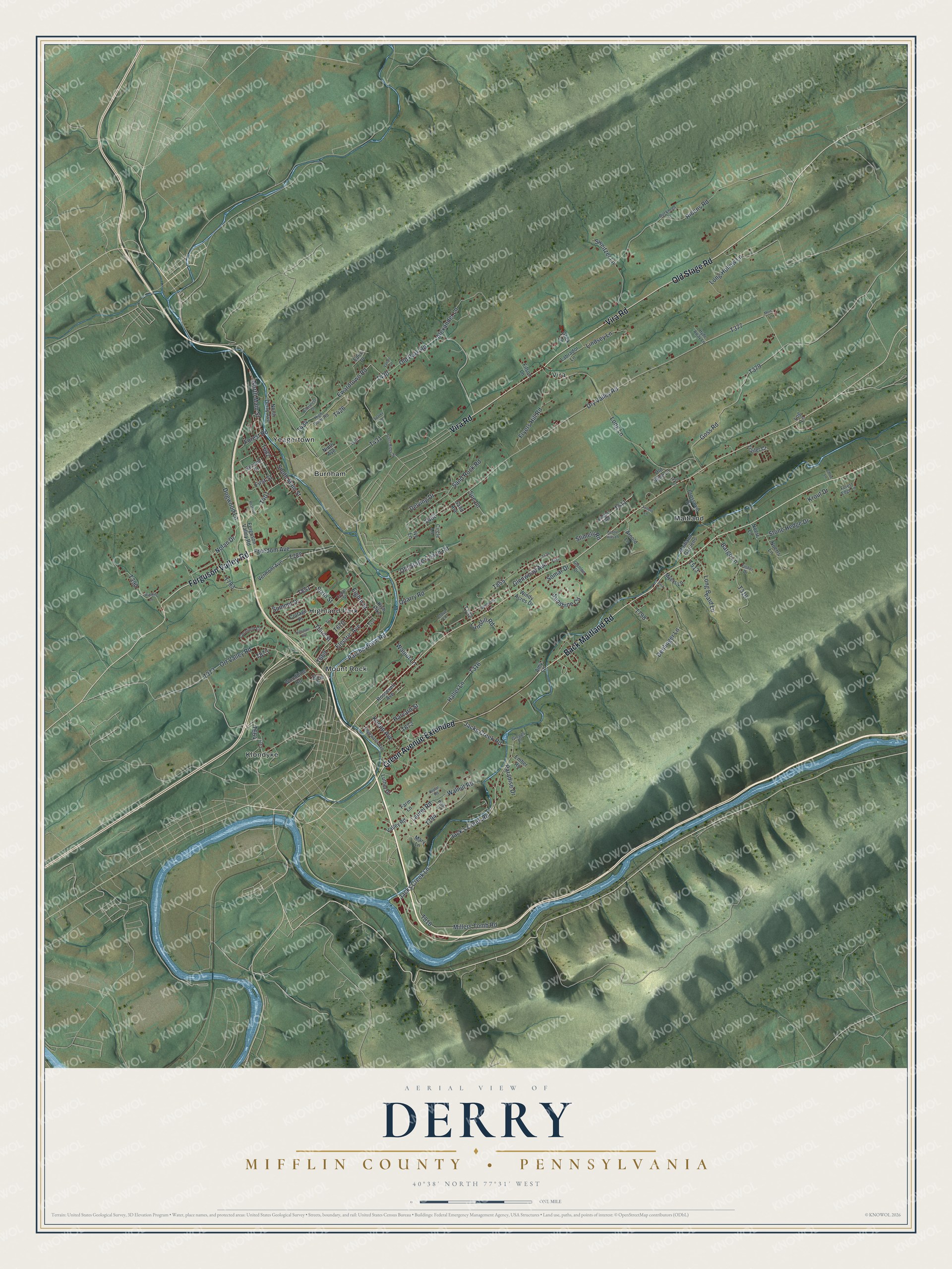Watermarked full-map preview of Derry, Pennsylvania