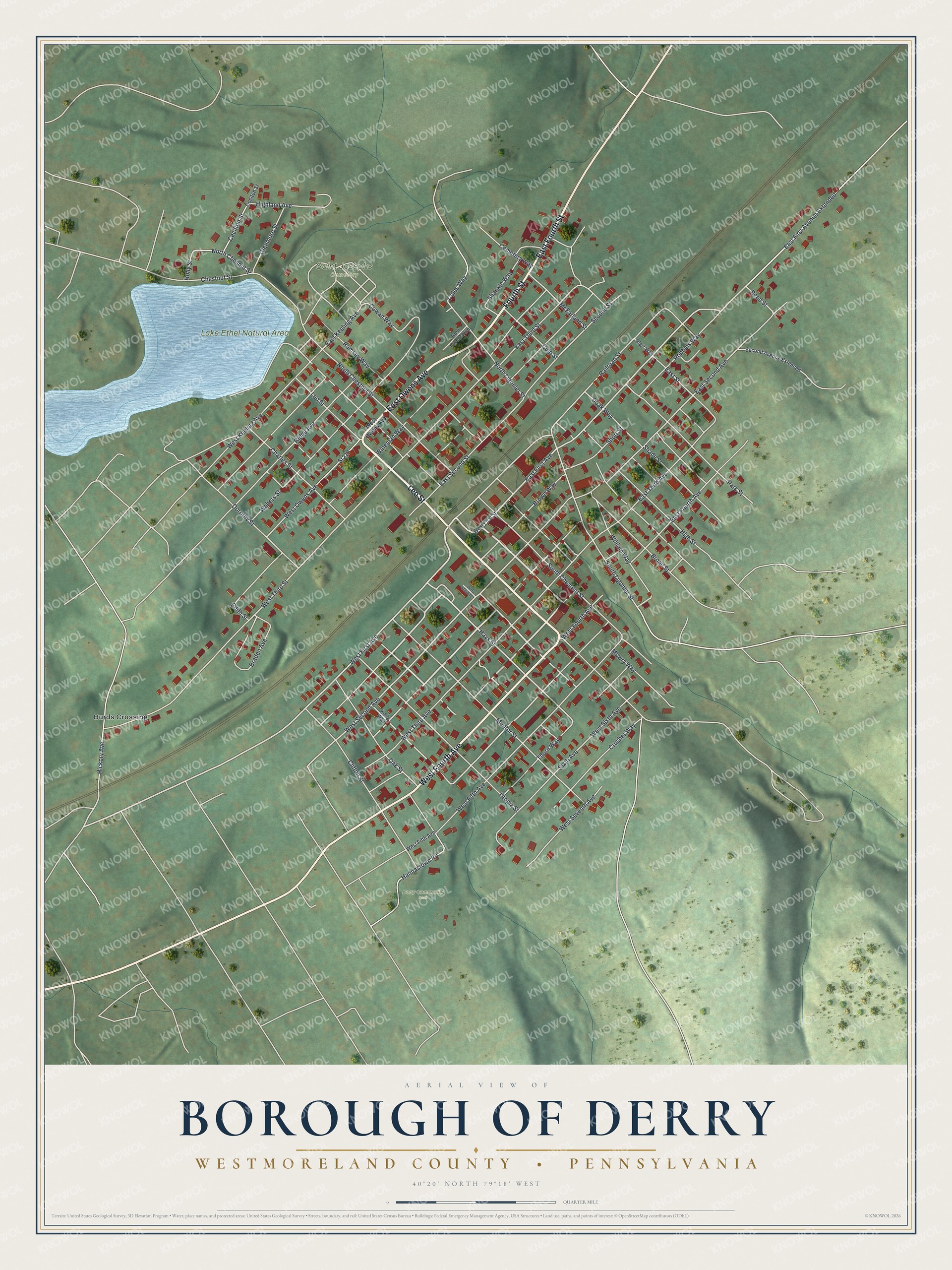 Watermarked full-map preview of Borough of Derry, Pennsylvania