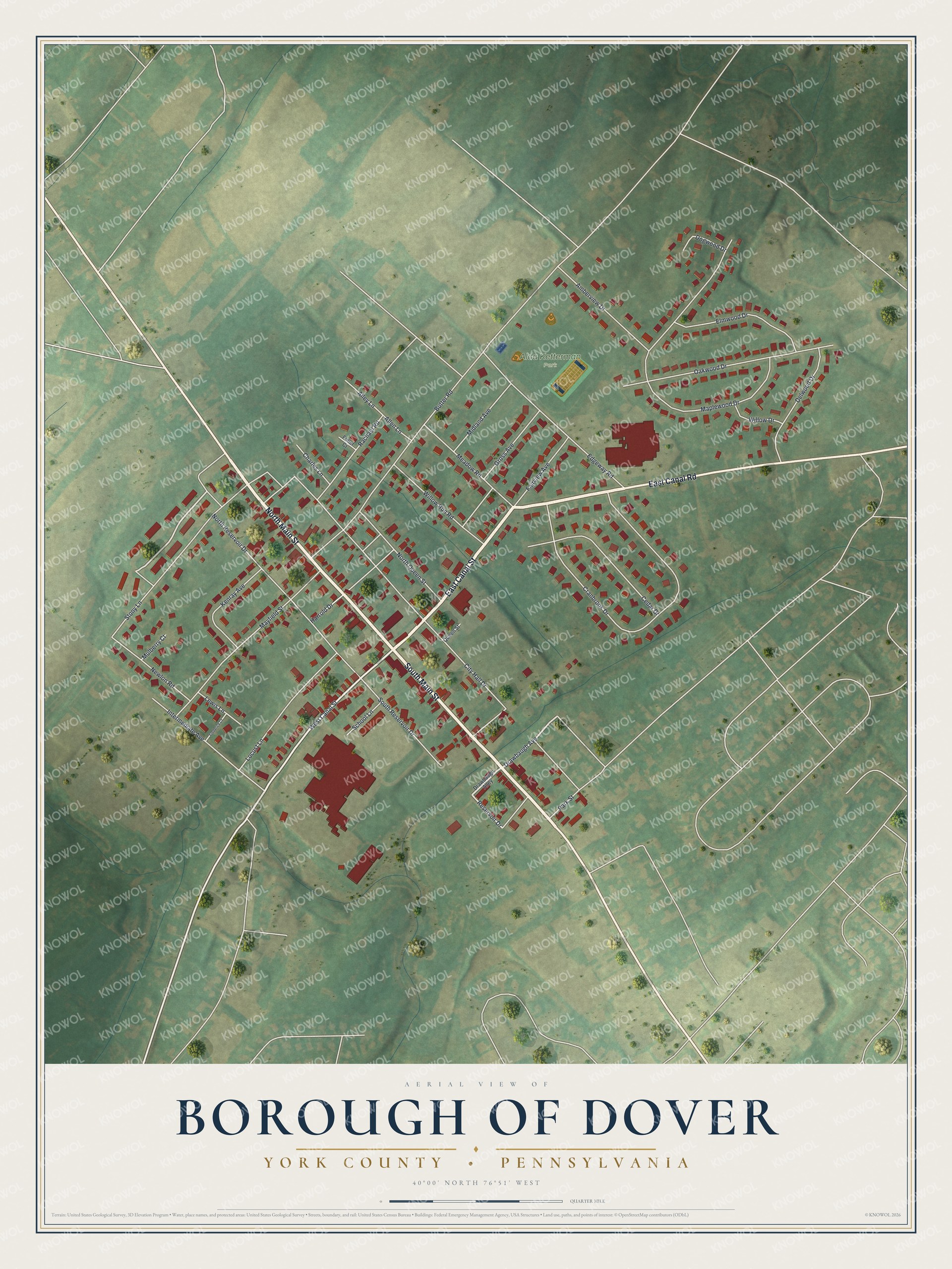 Watermarked full-map preview of Borough of Dover, Pennsylvania