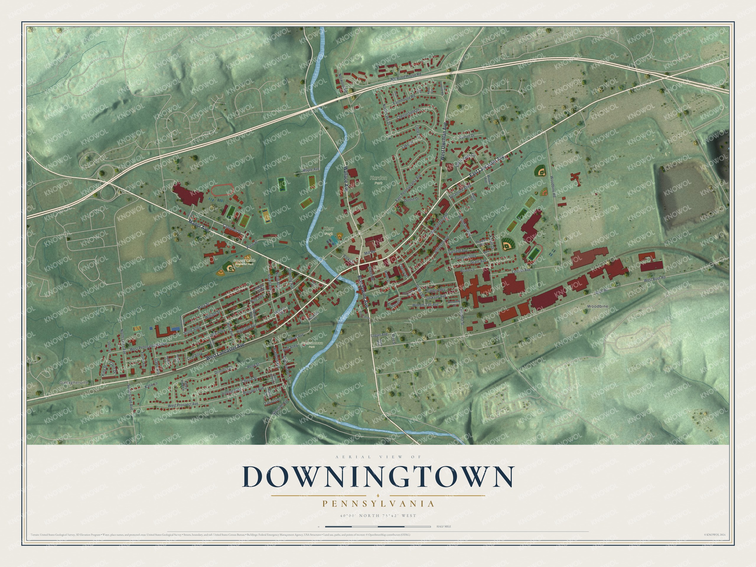 Watermarked full-map preview of Downingtown, Pennsylvania