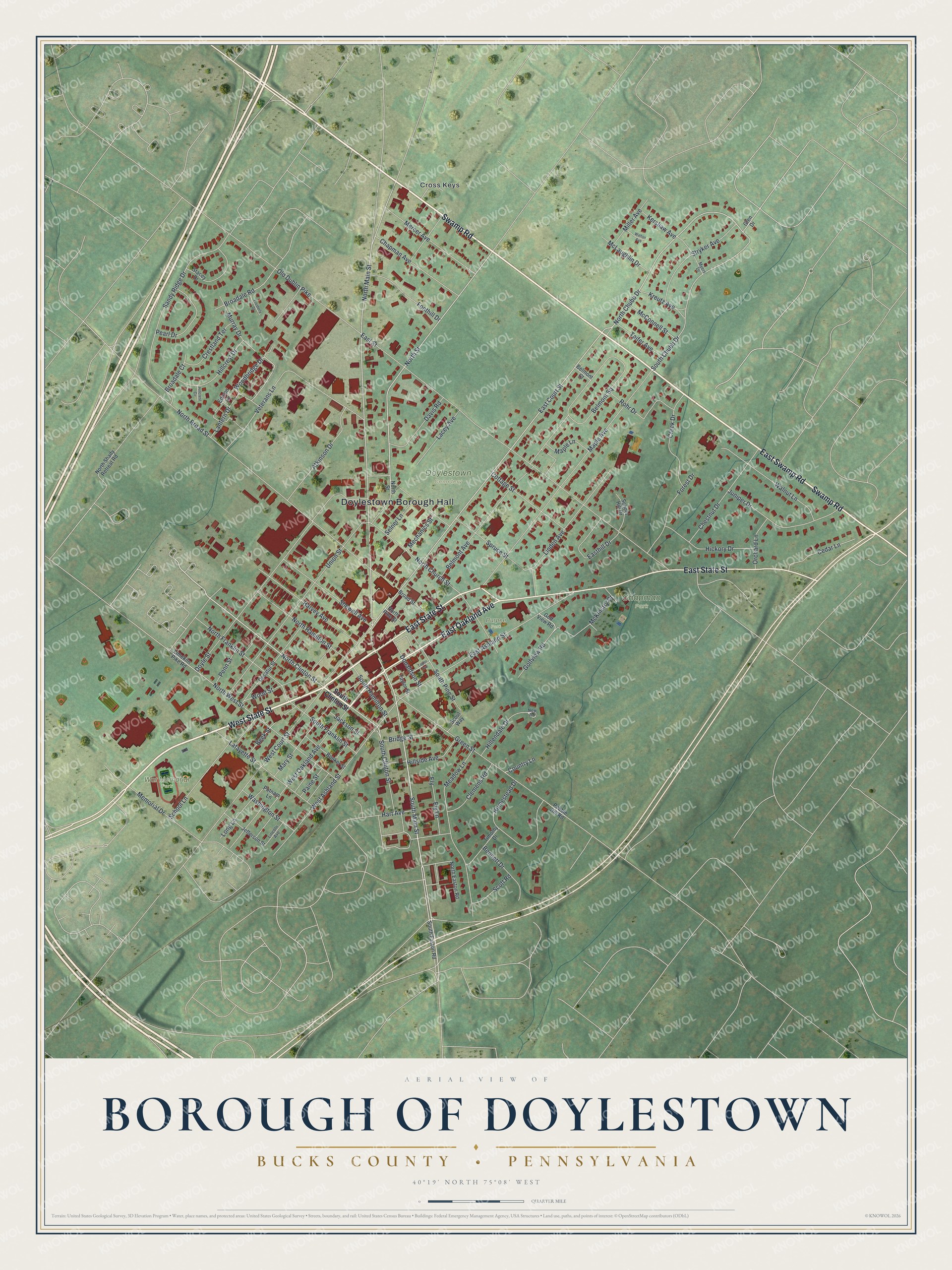 Watermarked full-map preview of Borough of Doylestown, Pennsylvania