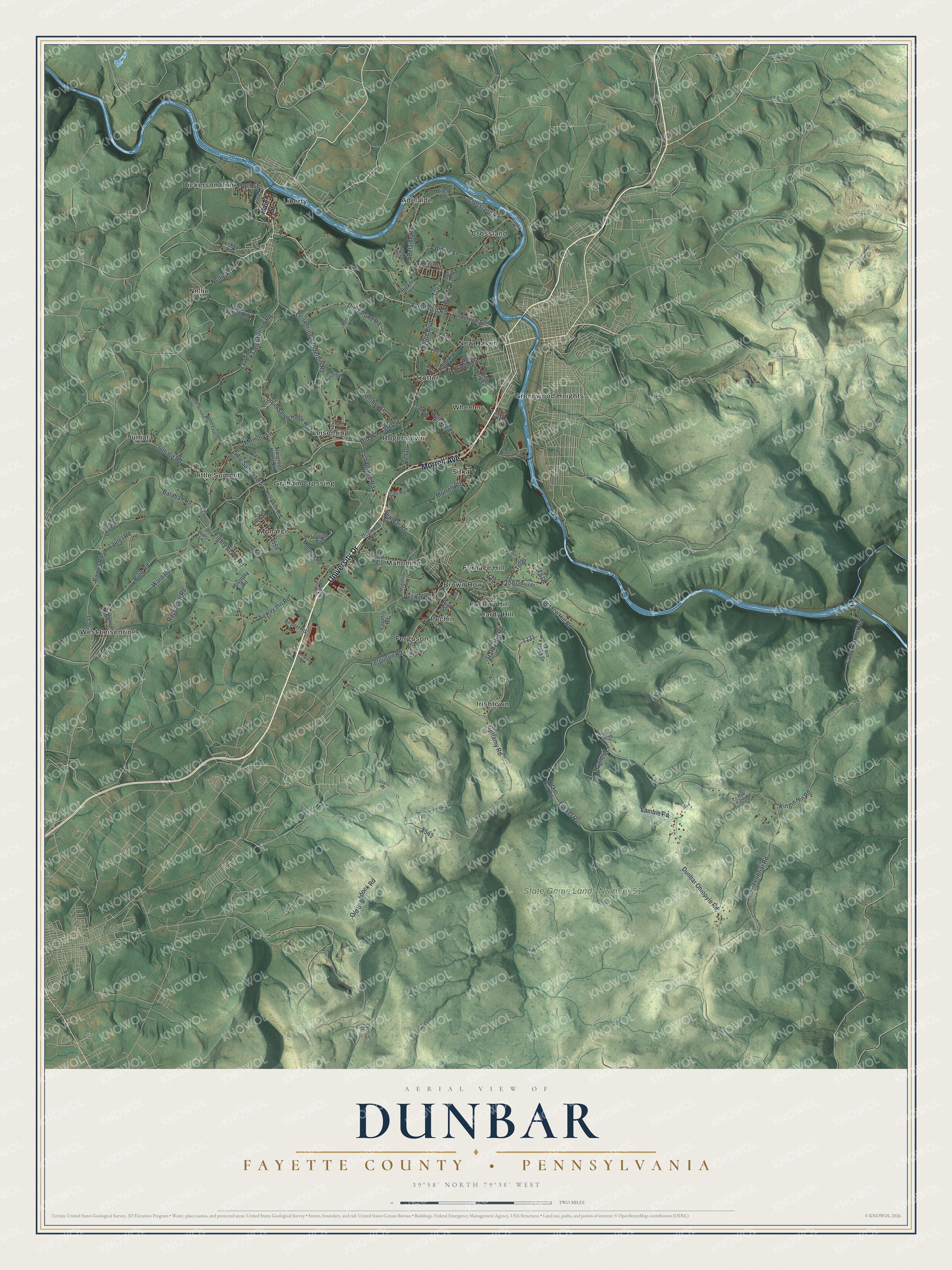 Watermarked full-map preview of Dunbar, Pennsylvania