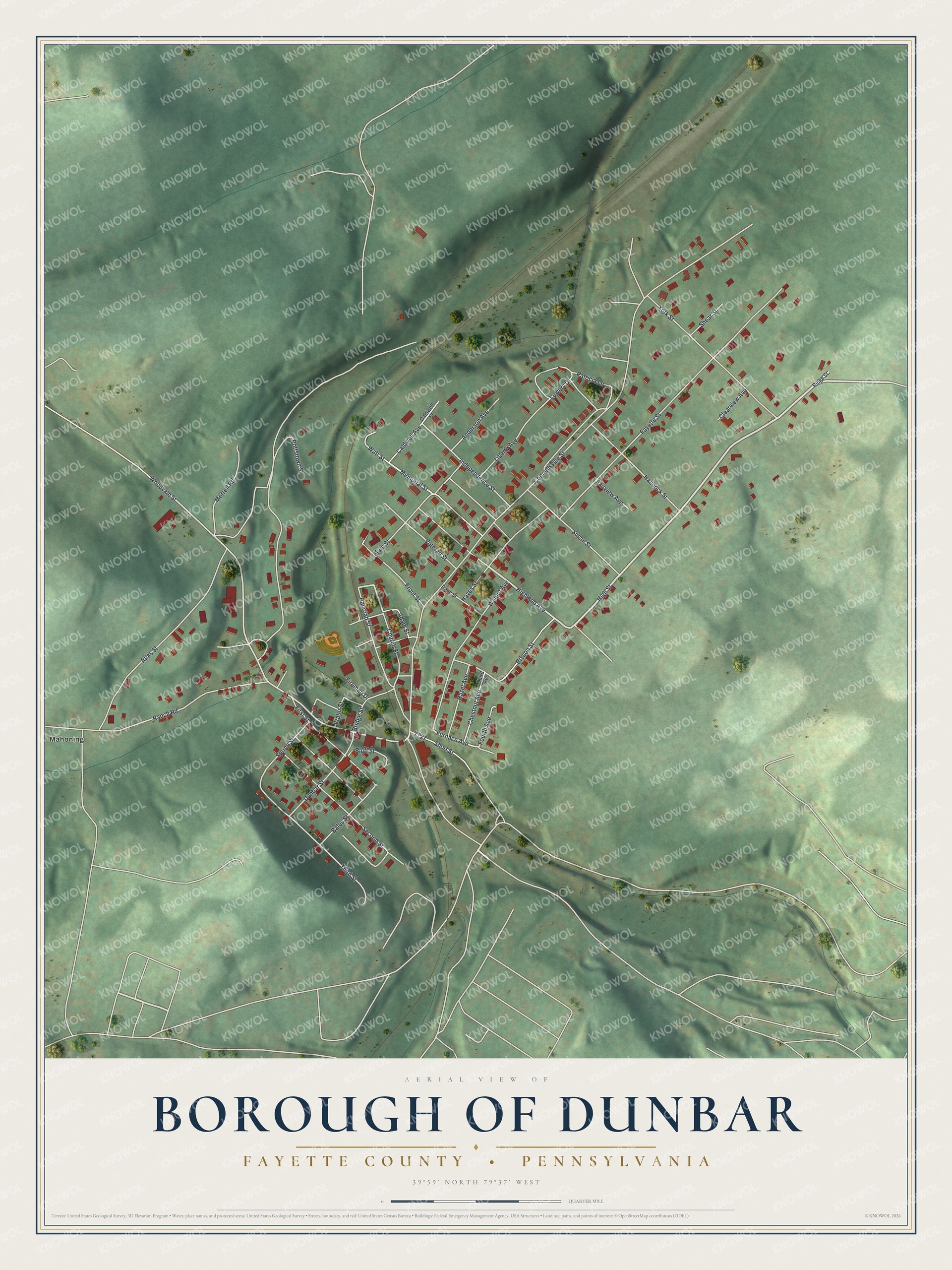 Watermarked full-map preview of Borough of Dunbar, Pennsylvania