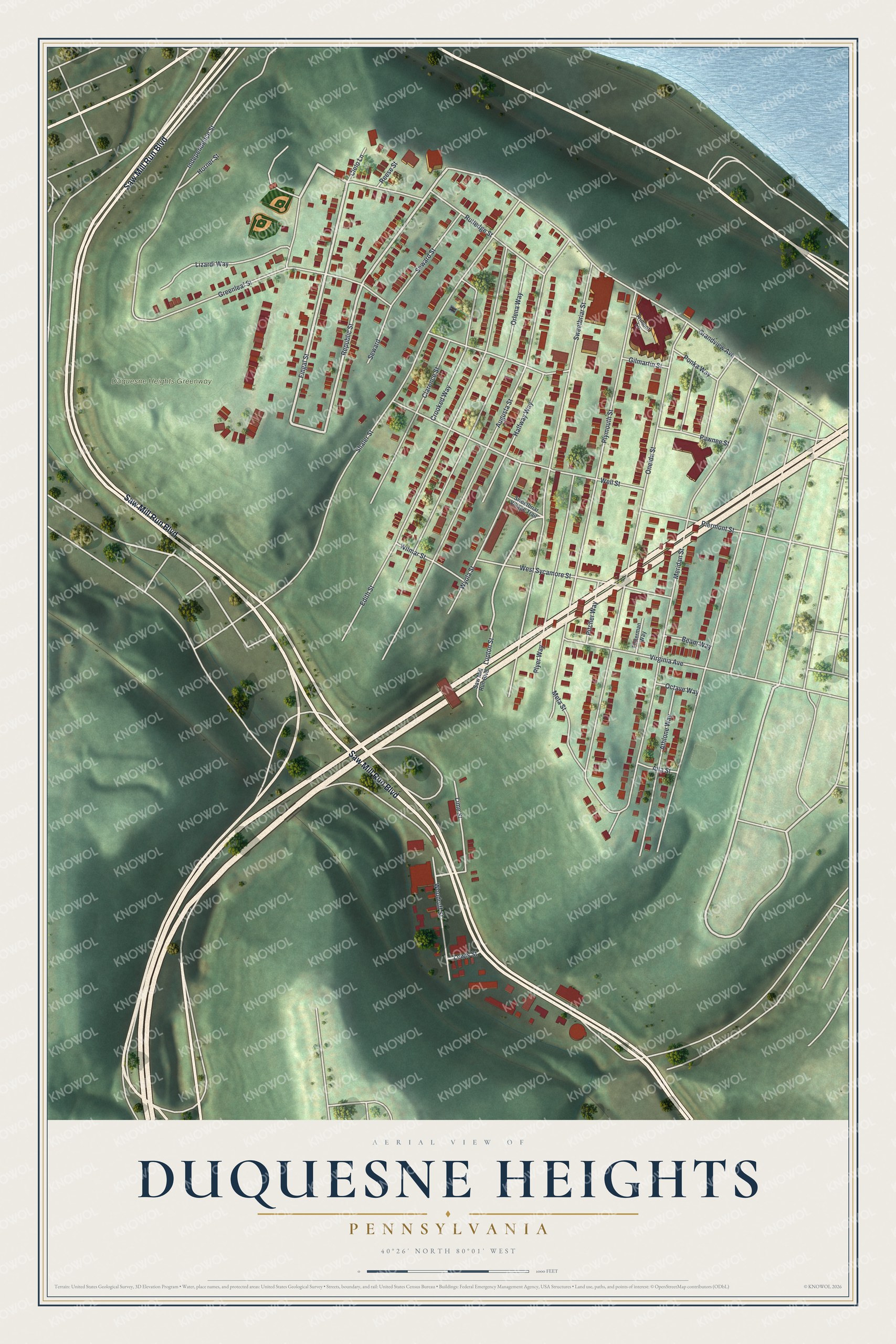 Watermarked full-map preview of Duquesne Heights, Pennsylvania
