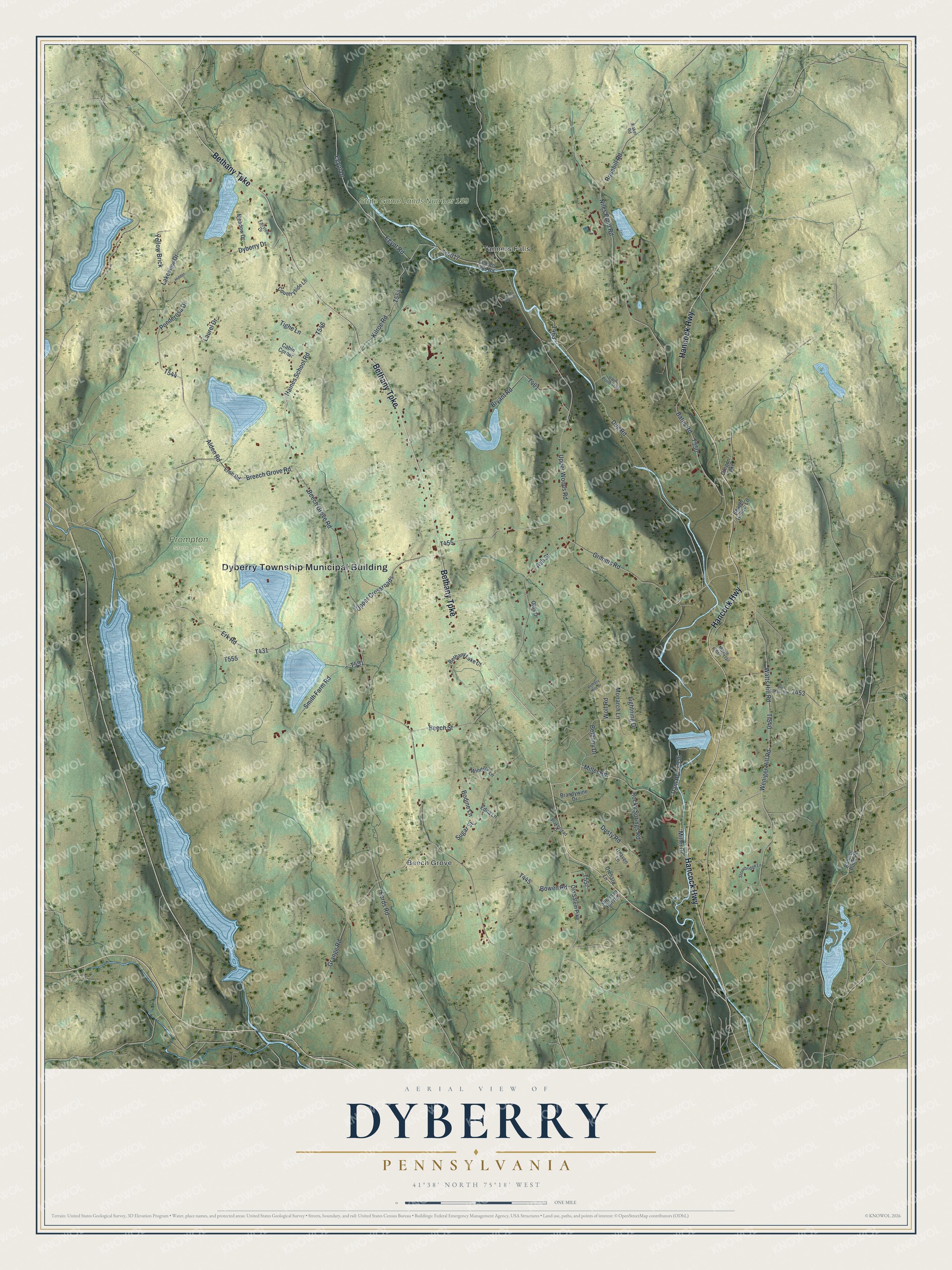Watermarked full-map preview of Dyberry, Pennsylvania