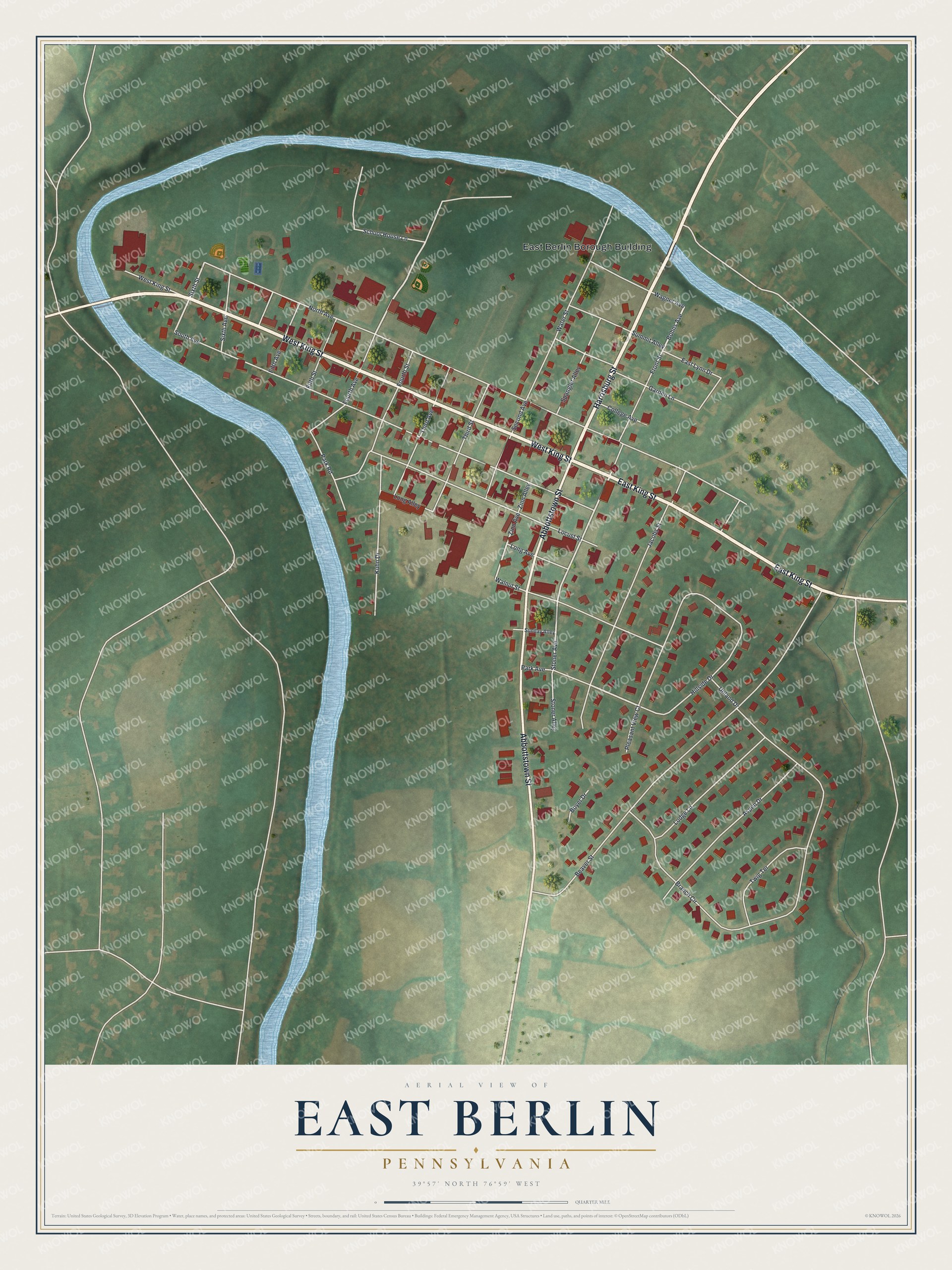 Watermarked full-map preview of East Berlin, Pennsylvania