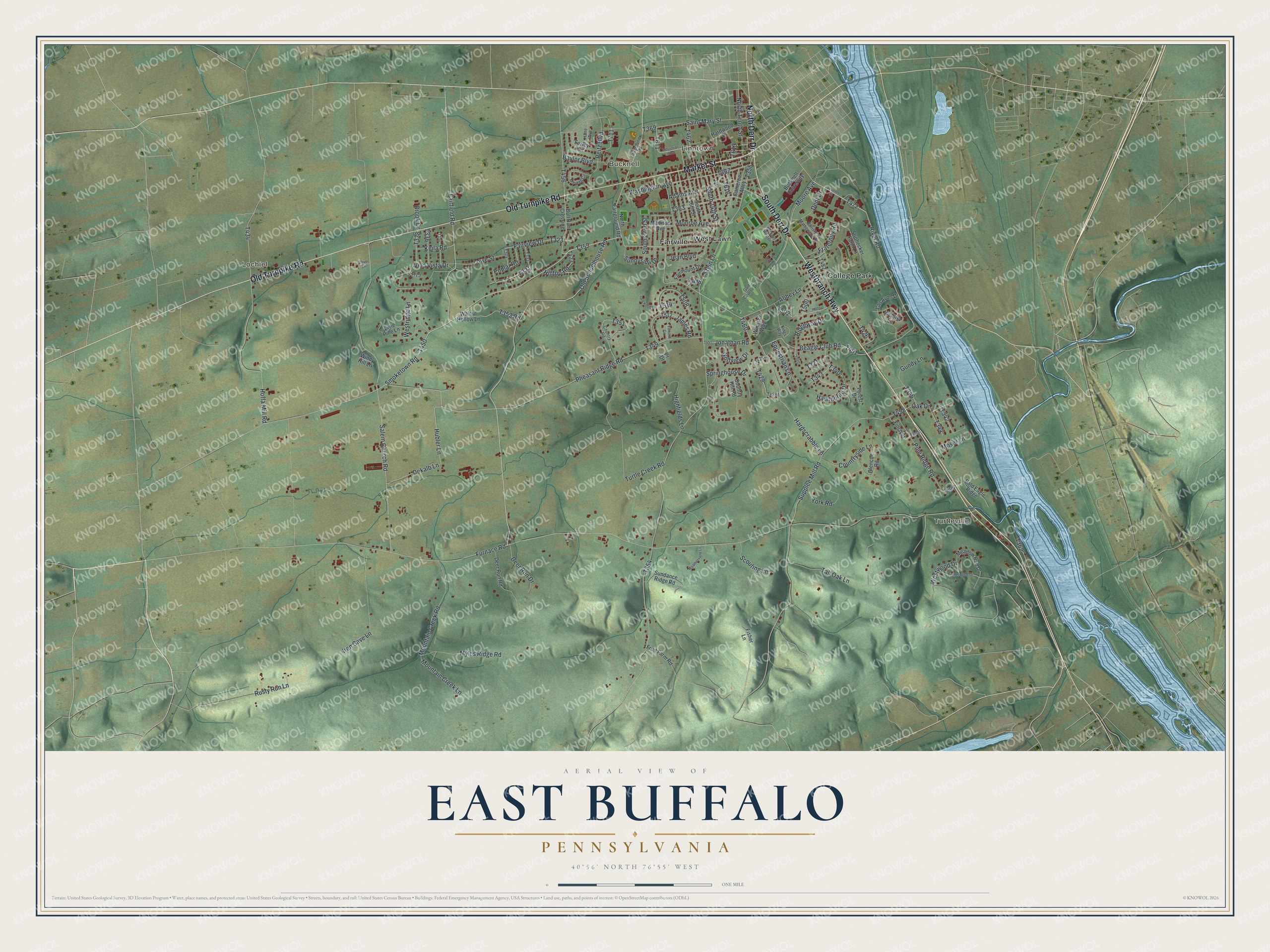 Watermarked full-map preview of East Buffalo, Pennsylvania