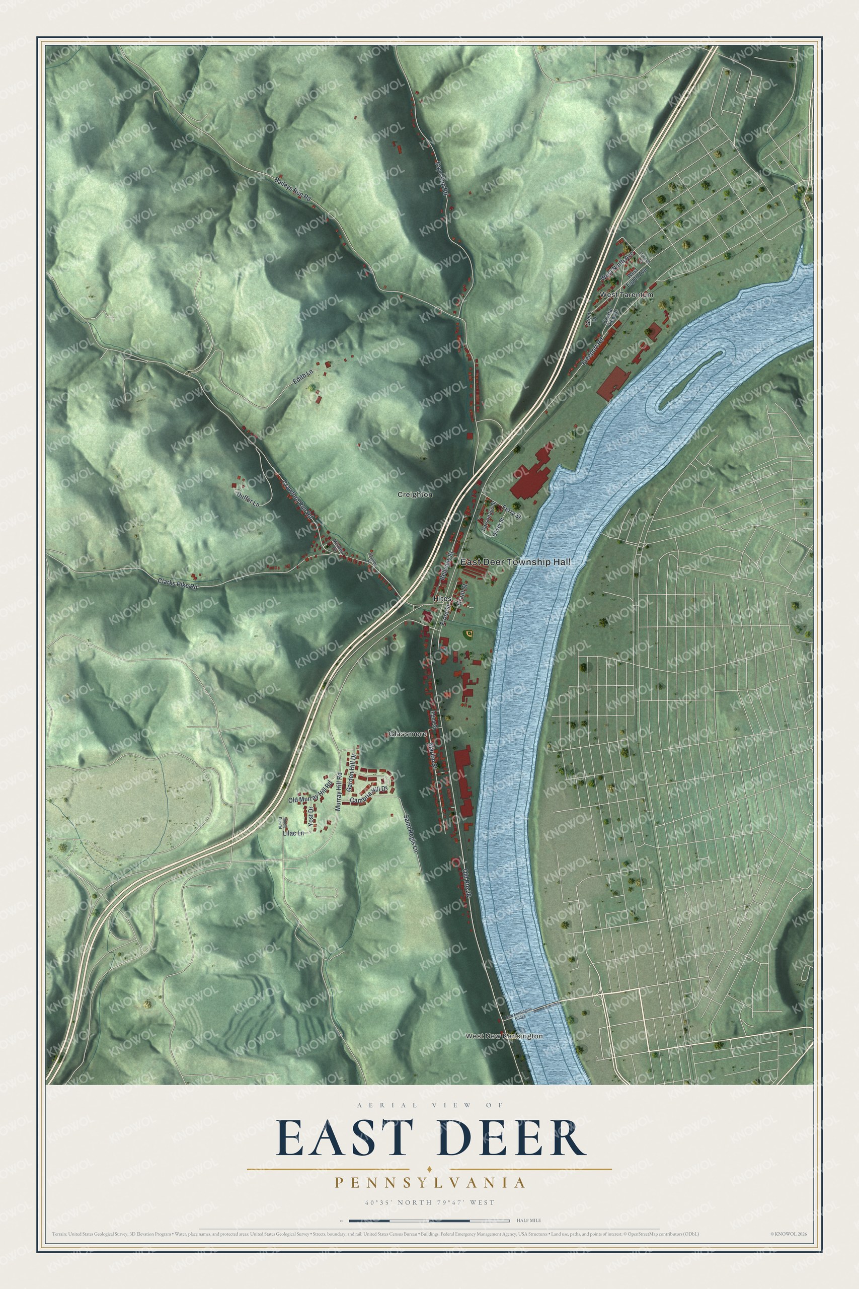Watermarked full-map preview of East Deer, Pennsylvania
