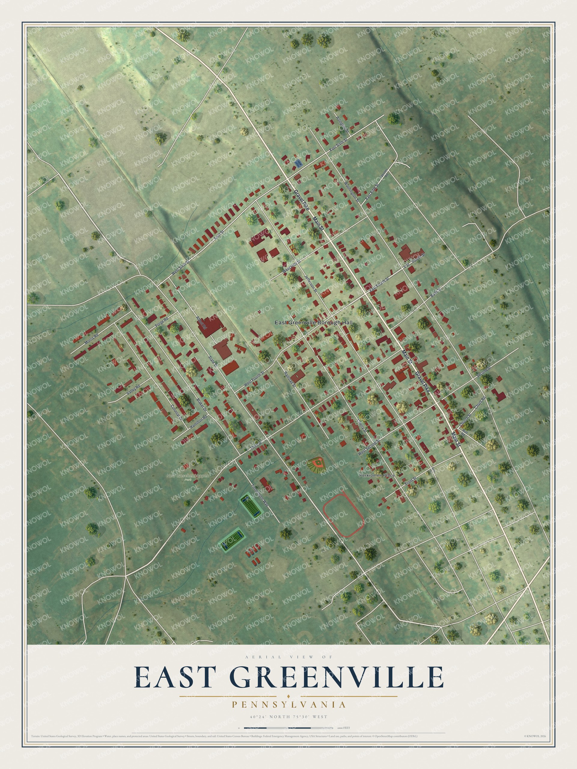 Watermarked full-map preview of East Greenville, Pennsylvania