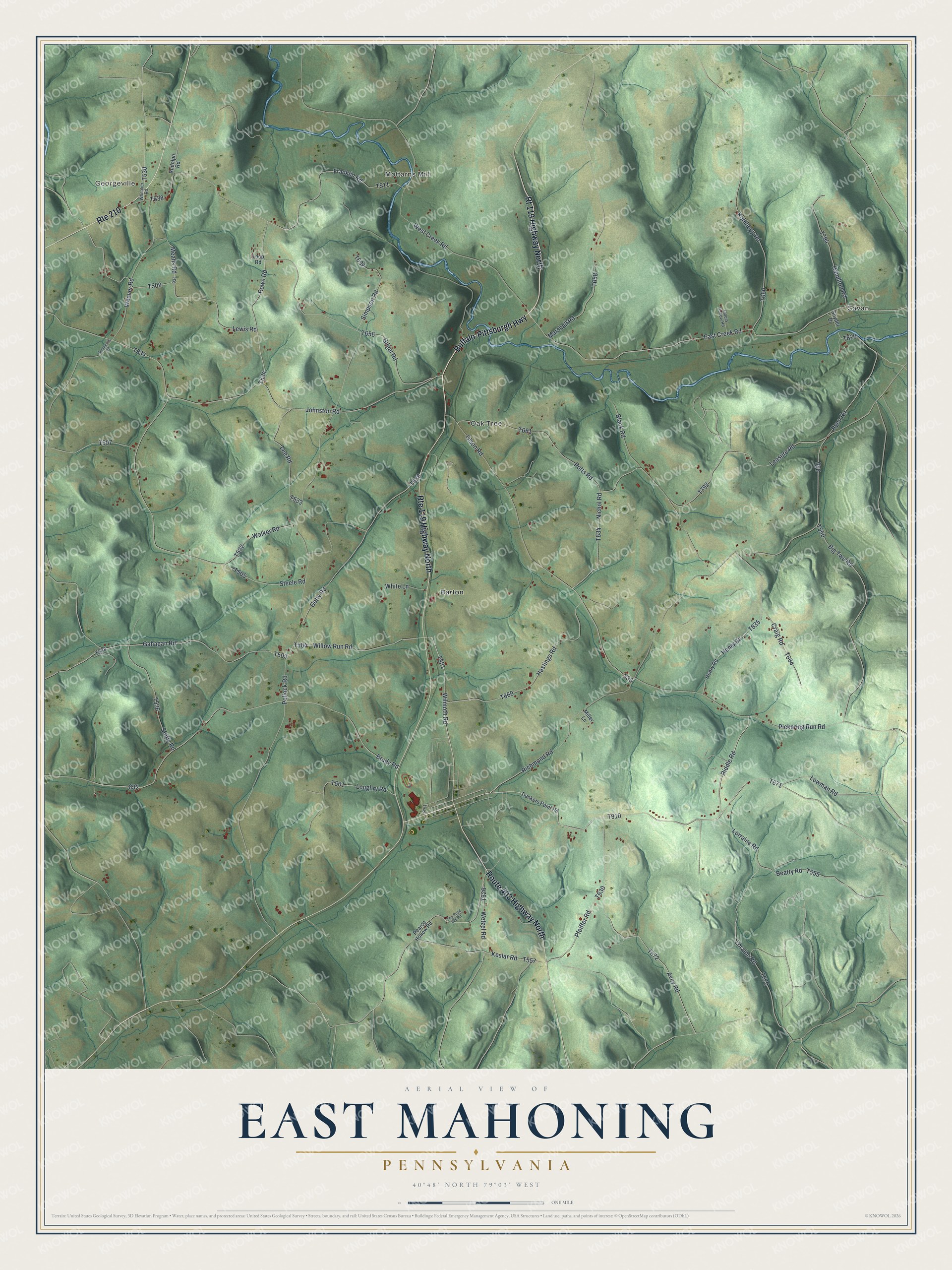 Watermarked full-map preview of East Mahoning, Pennsylvania