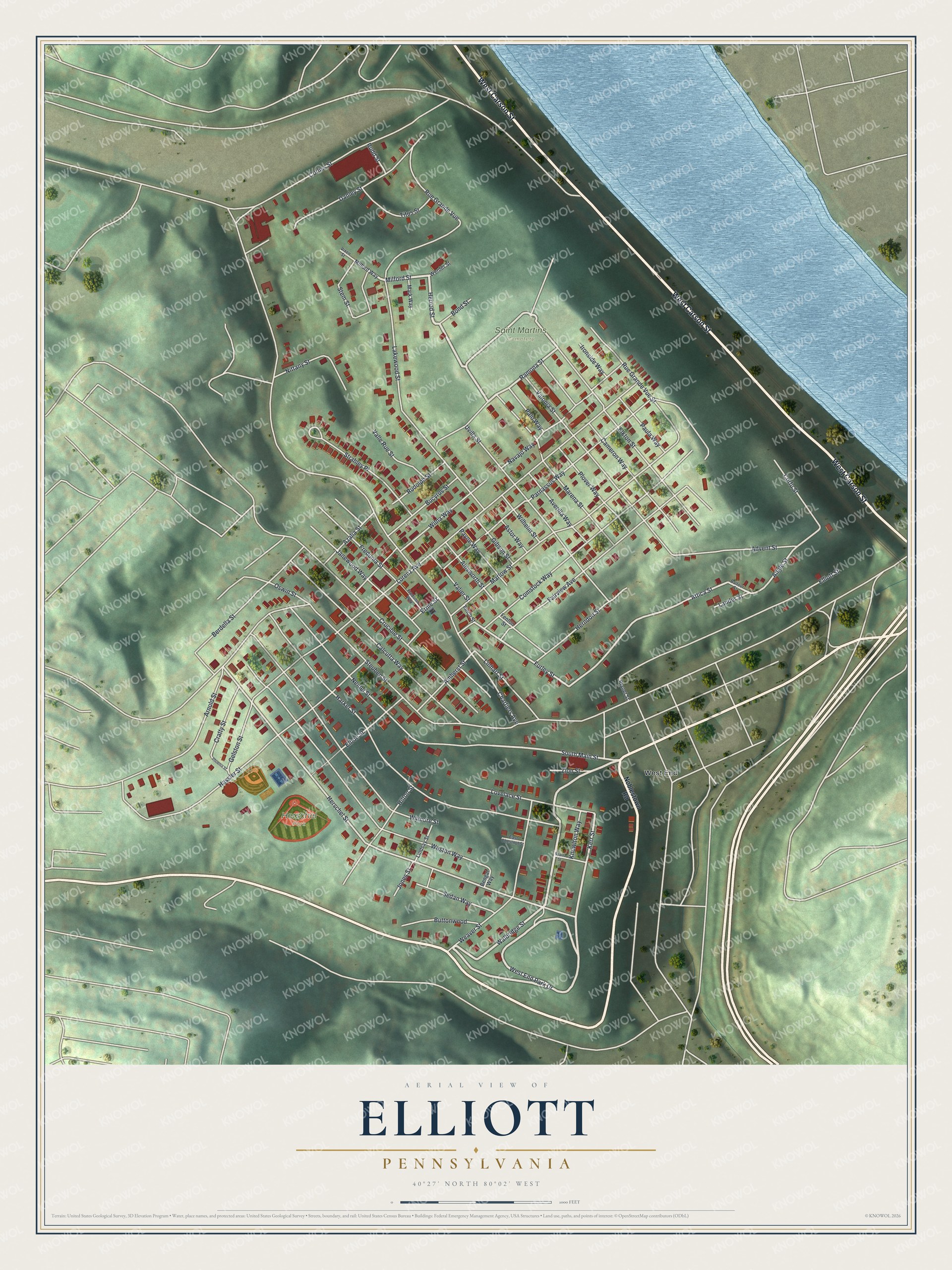 Watermarked full-map preview of Elliott, Pennsylvania