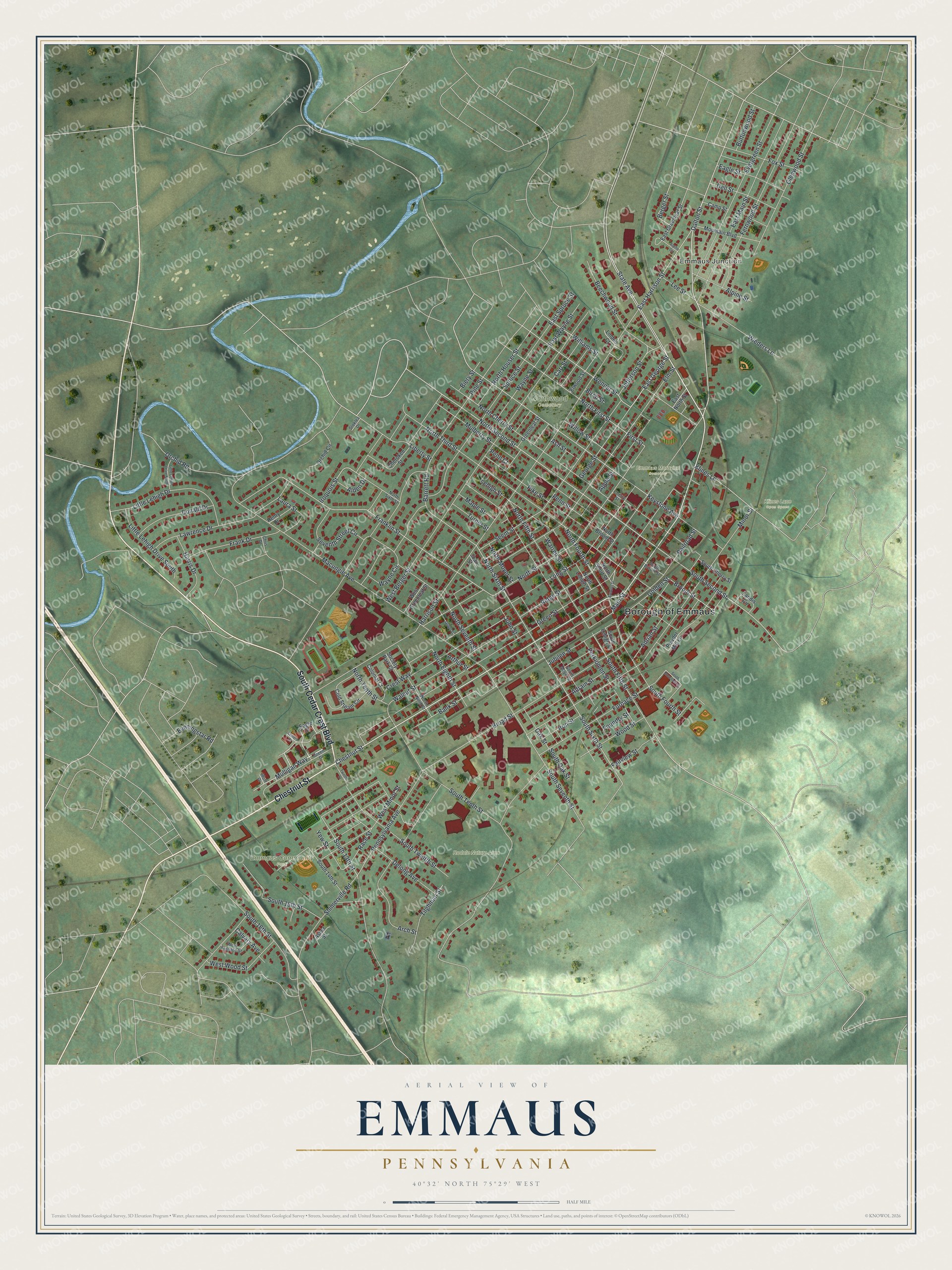 Watermarked full-map preview of Emmaus, Pennsylvania