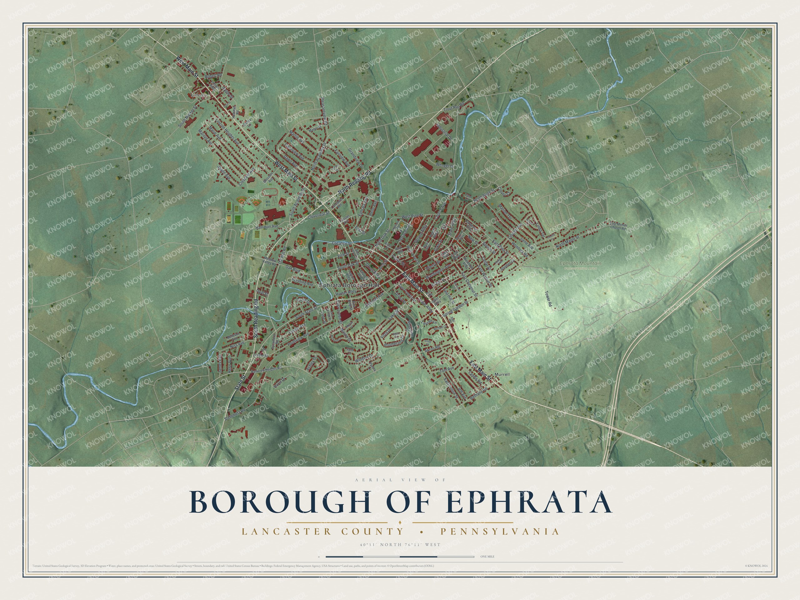 Watermarked full-map preview of Borough of Ephrata, Pennsylvania