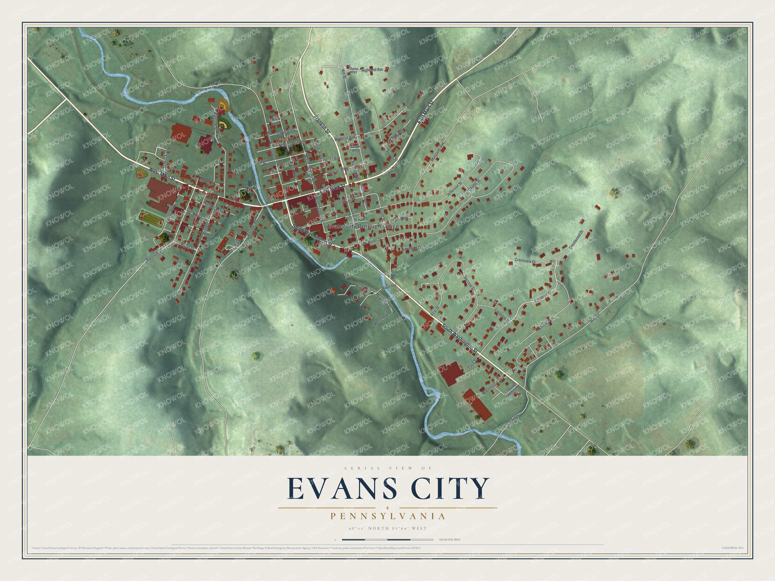 Watermarked full-map preview of Evans City, Pennsylvania