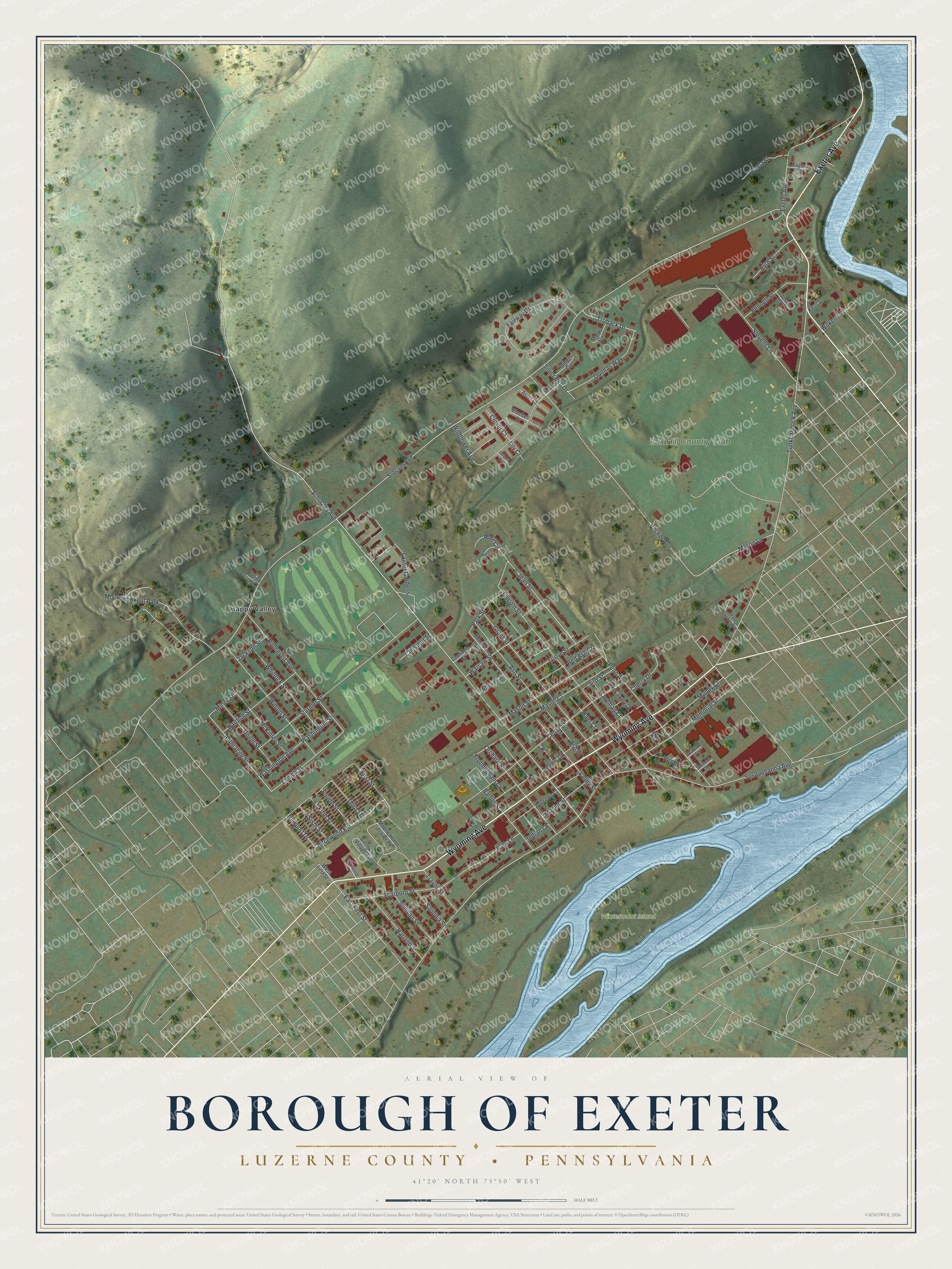 Watermarked full-map preview of Borough of Exeter, Pennsylvania