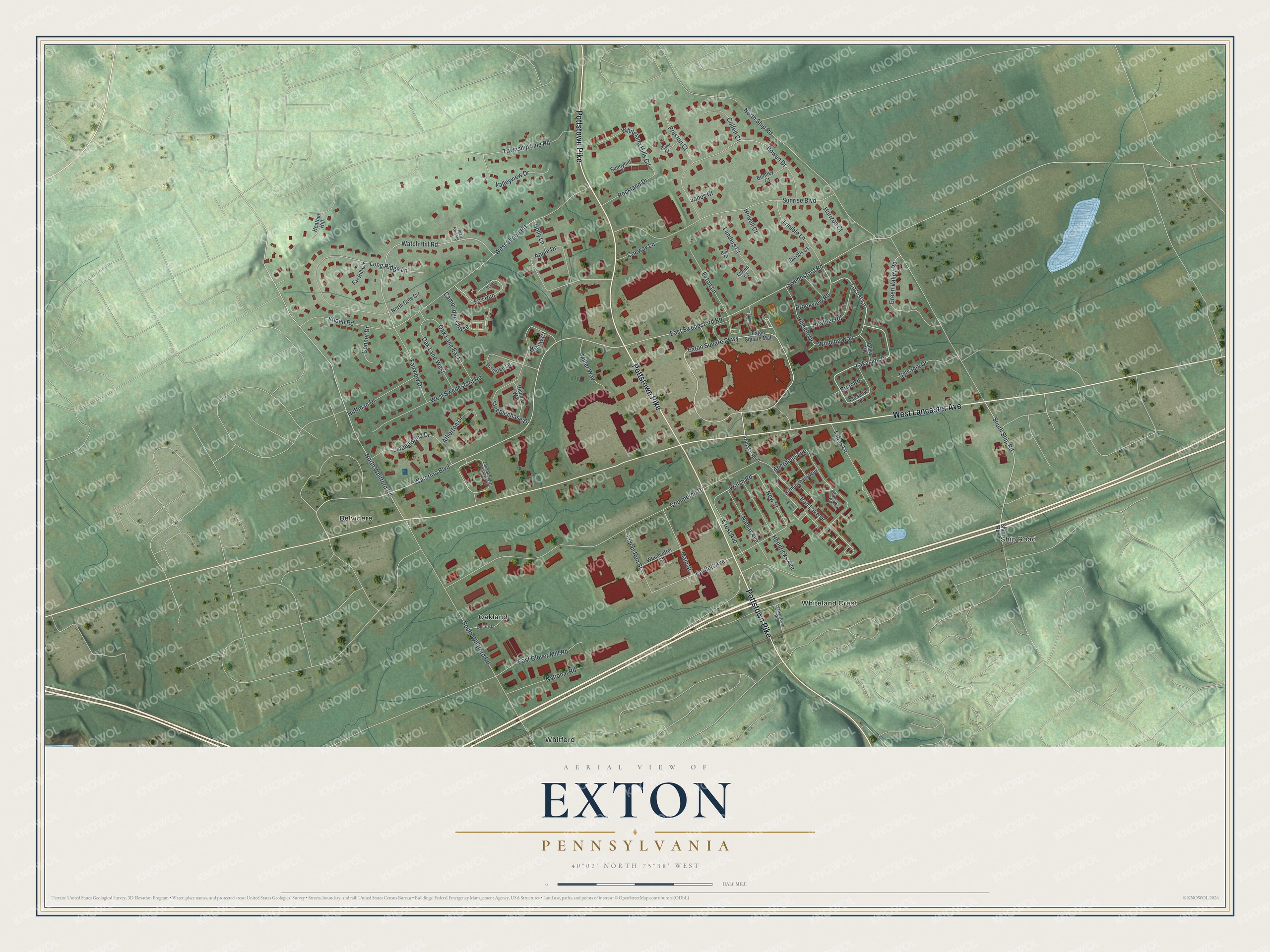Watermarked full-map preview of Exton, Pennsylvania