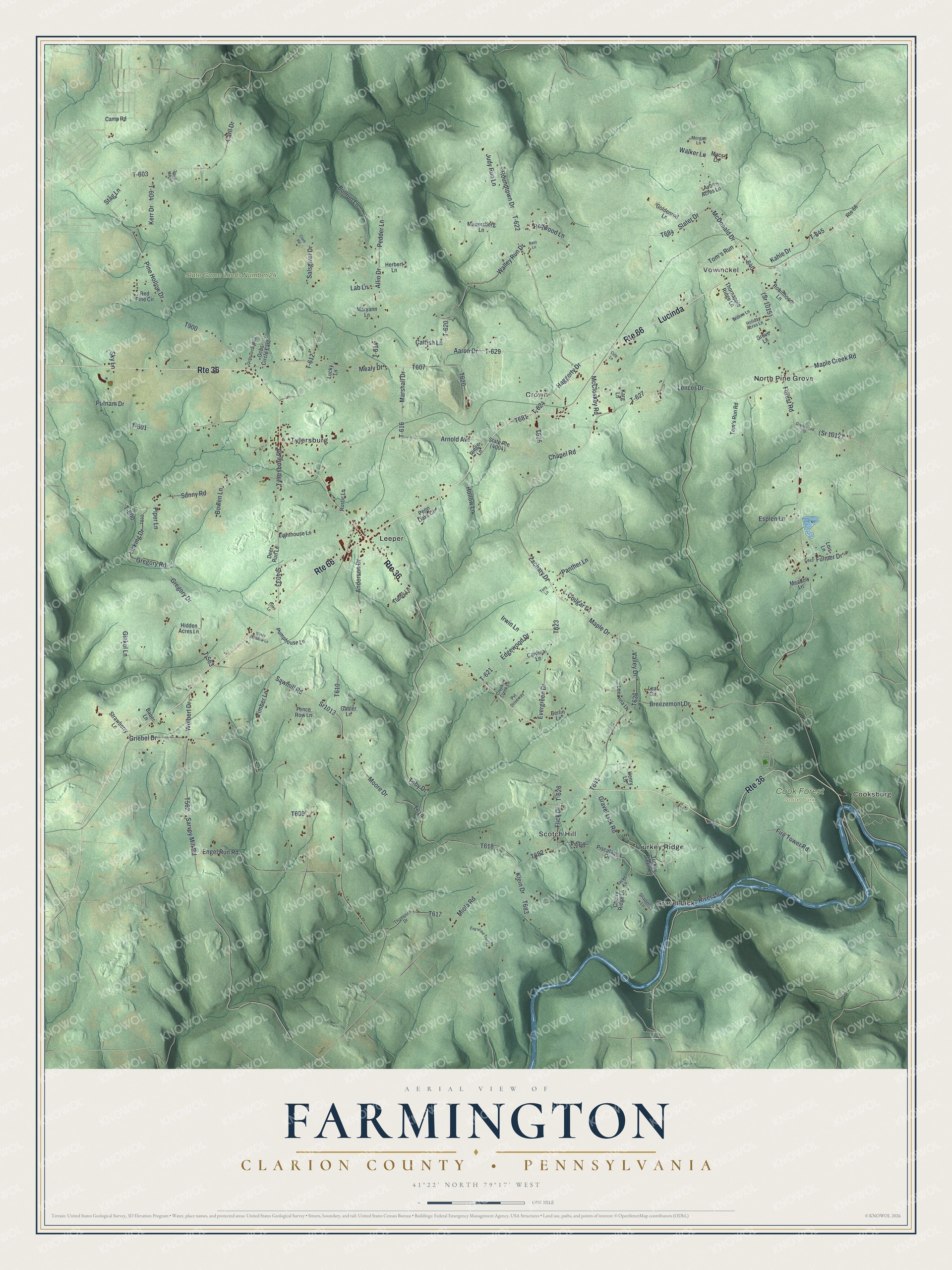 Watermarked full-map preview of Farmington, Pennsylvania