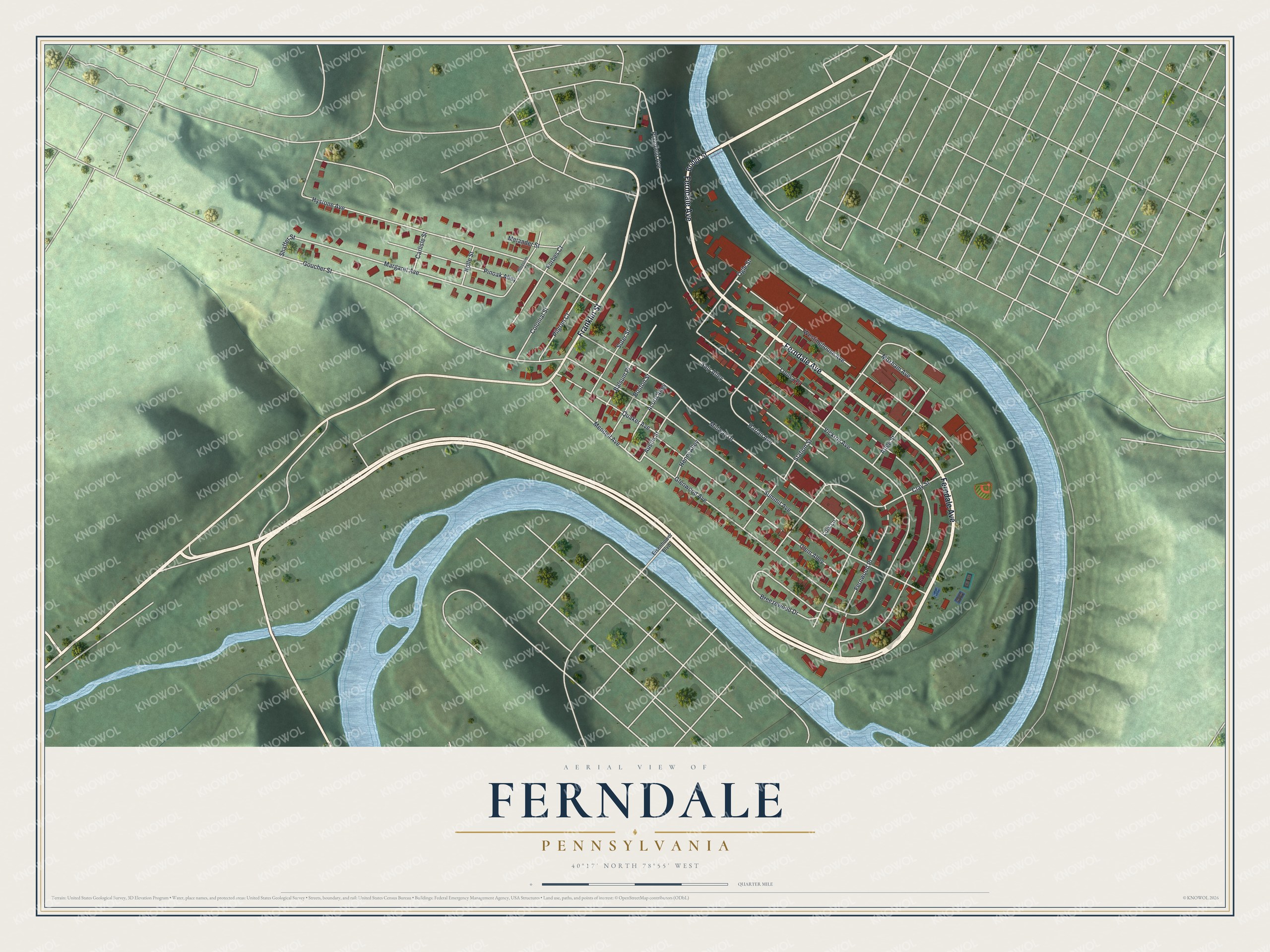Watermarked full-map preview of Ferndale, Pennsylvania