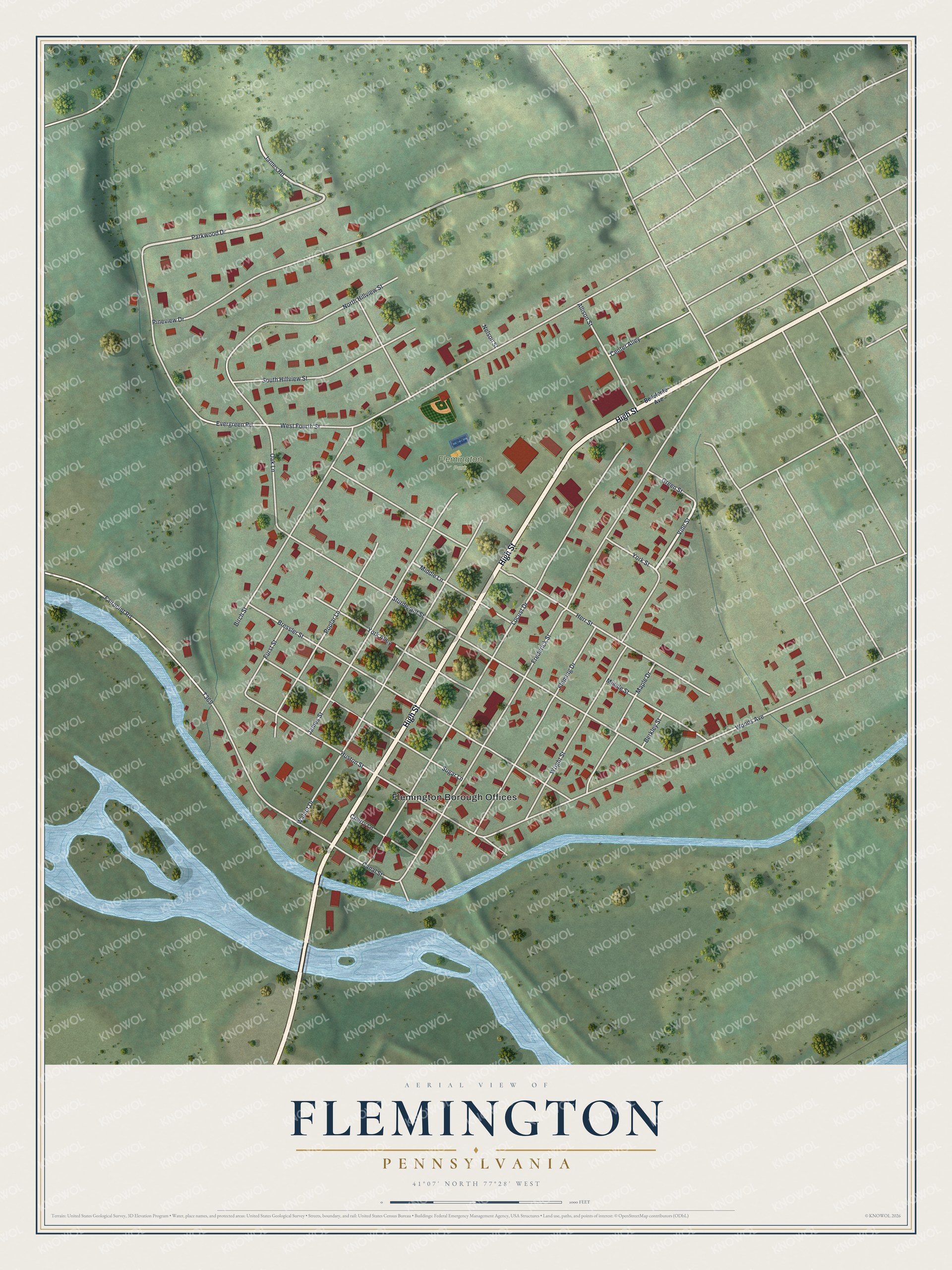 Watermarked full-map preview of Flemington, Pennsylvania