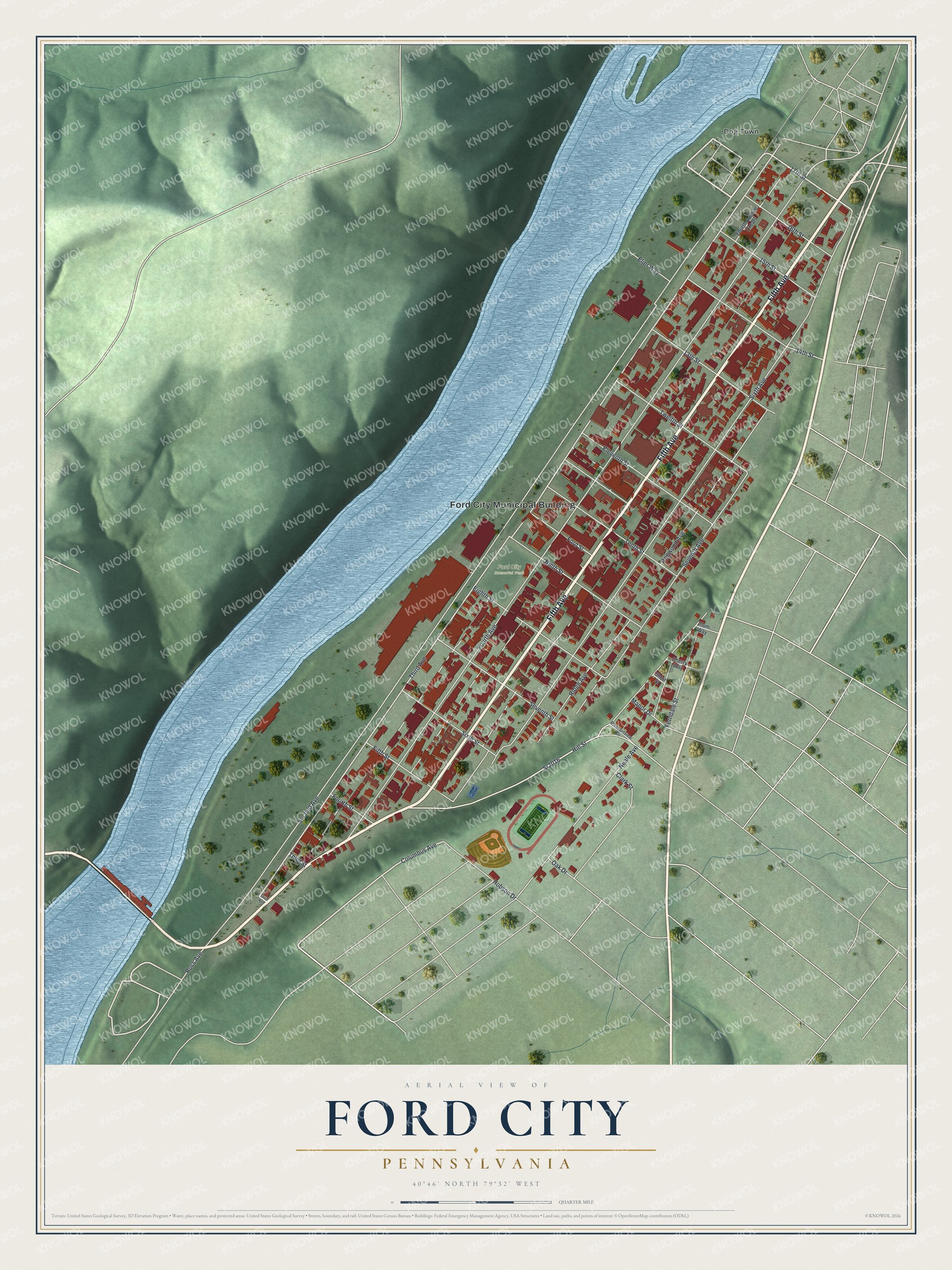 Watermarked full-map preview of Ford City, Pennsylvania