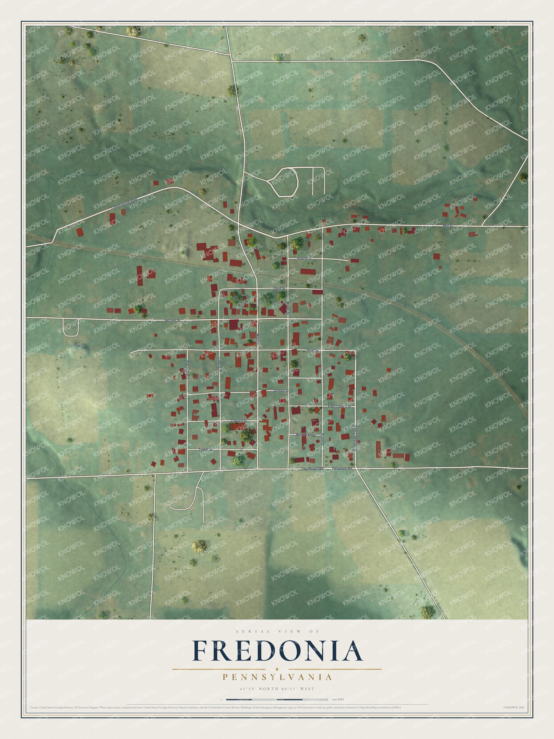 Watermarked full-map preview of Fredonia, Pennsylvania