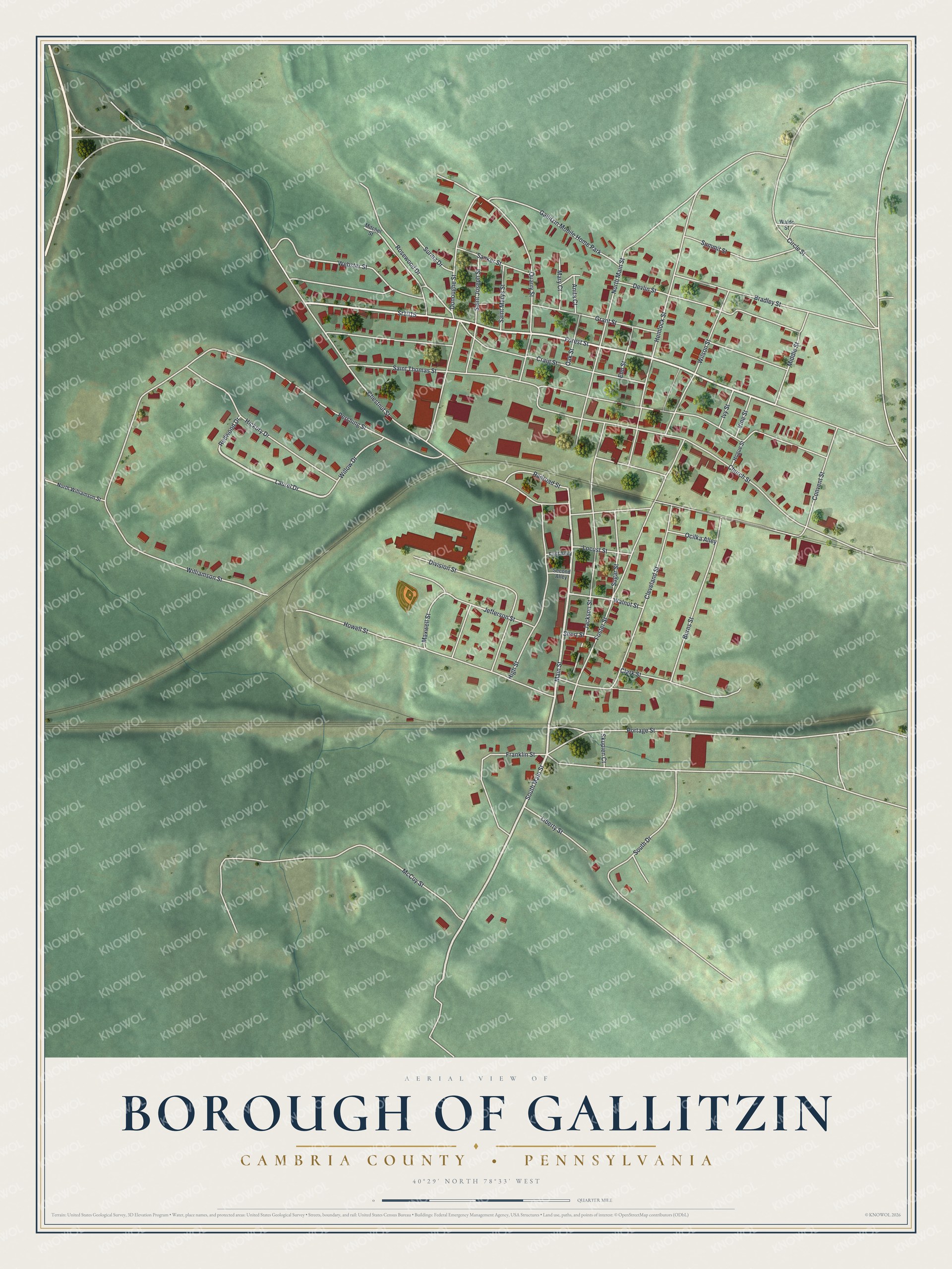 Watermarked full-map preview of Borough of Gallitzin, Pennsylvania