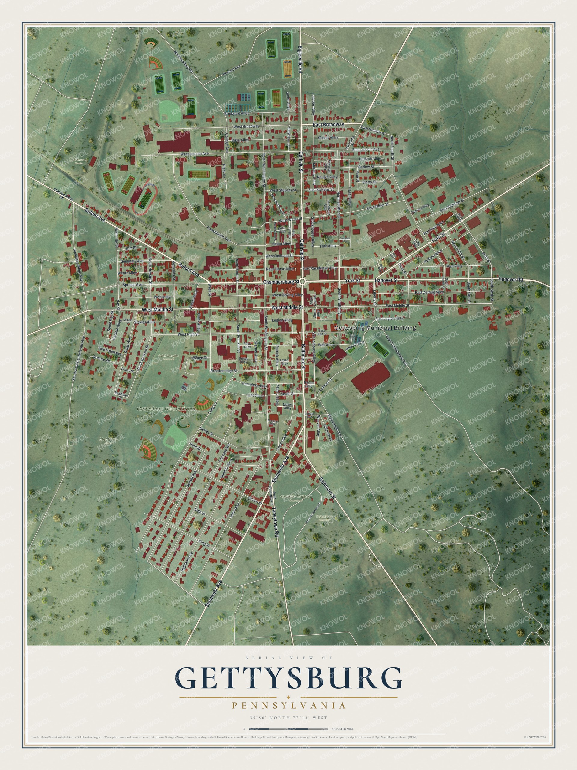 Watermarked full-map preview of Gettysburg, Pennsylvania