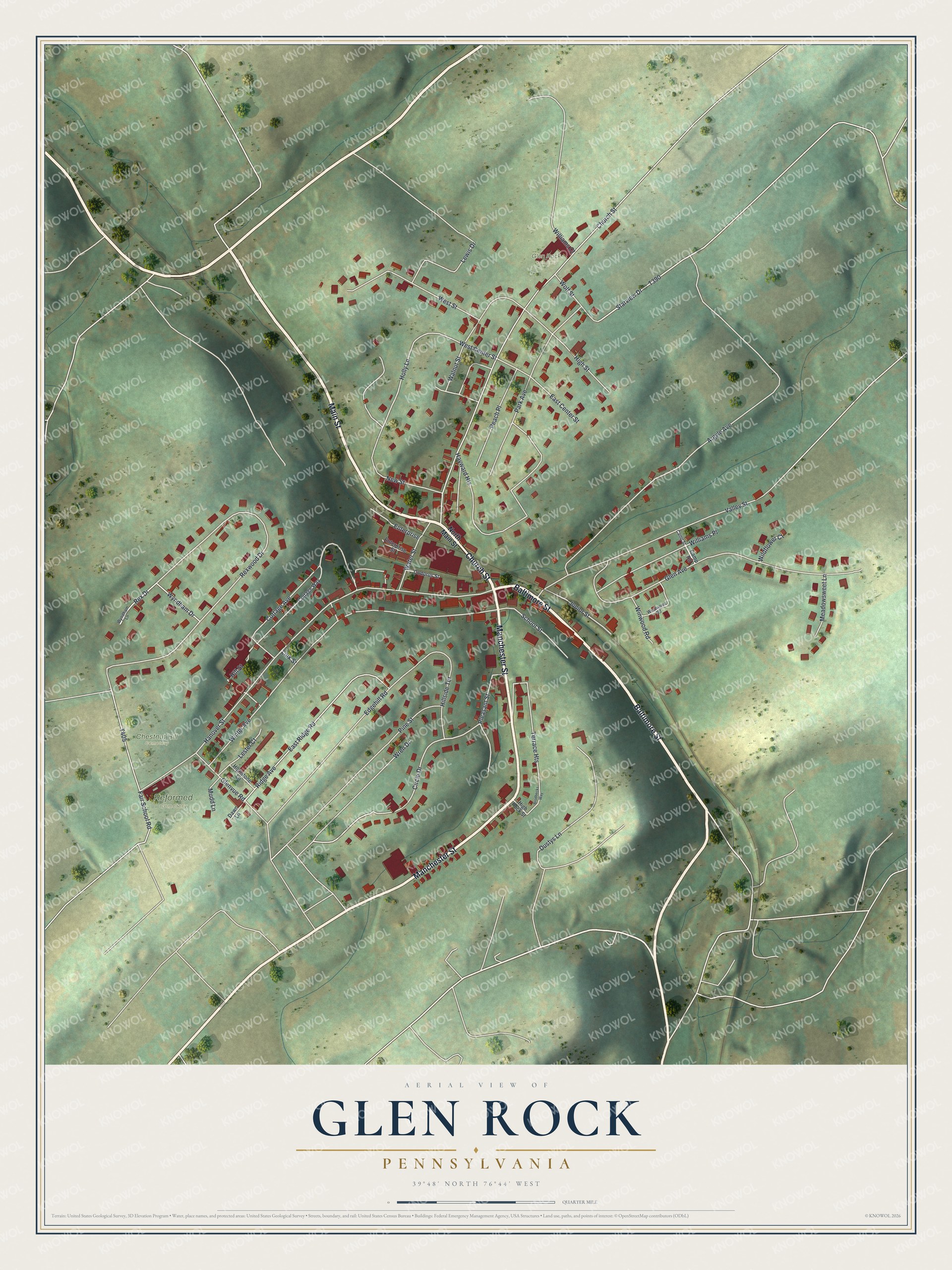 Watermarked full-map preview of Glen Rock, Pennsylvania