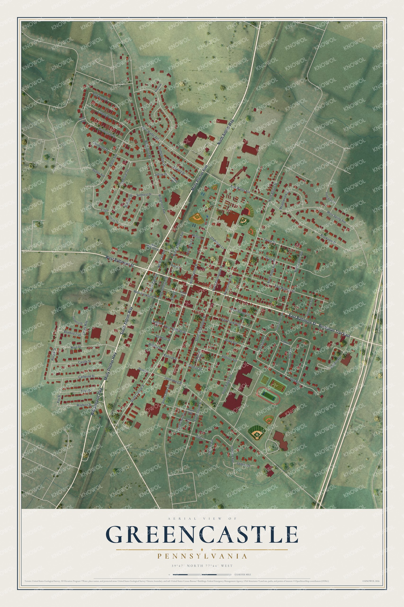 Watermarked full-map preview of Greencastle, Pennsylvania