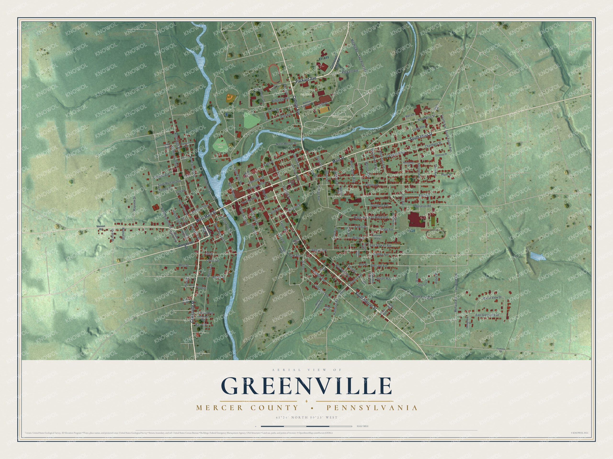 Watermarked full-map preview of Greenville, Pennsylvania