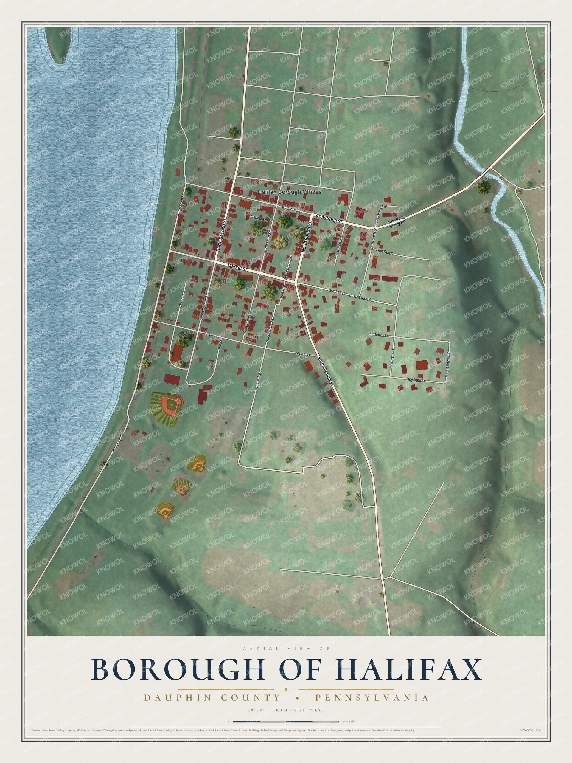 Watermarked full-map preview of Borough of Halifax, Pennsylvania