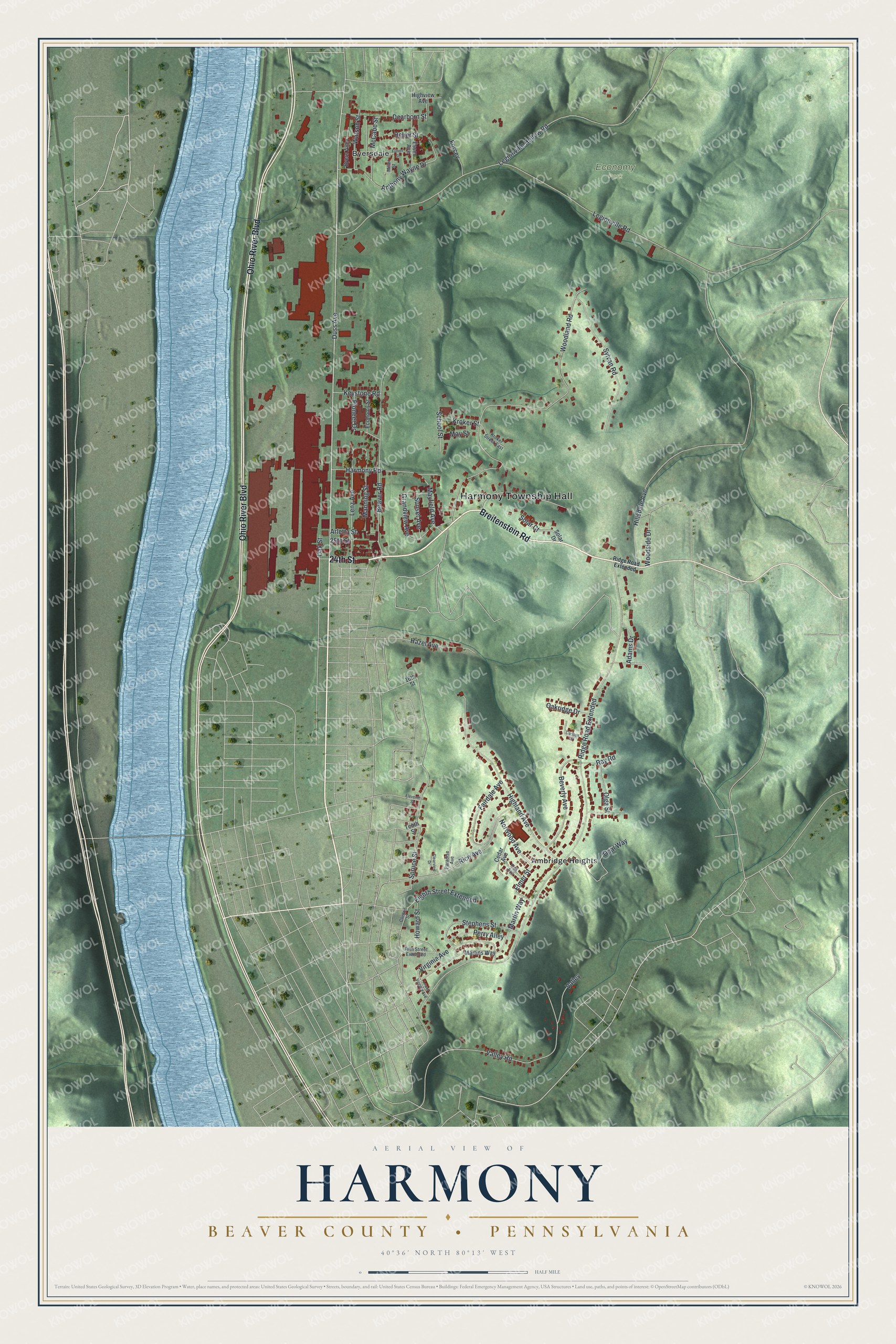 Watermarked full-map preview of Harmony, Pennsylvania
