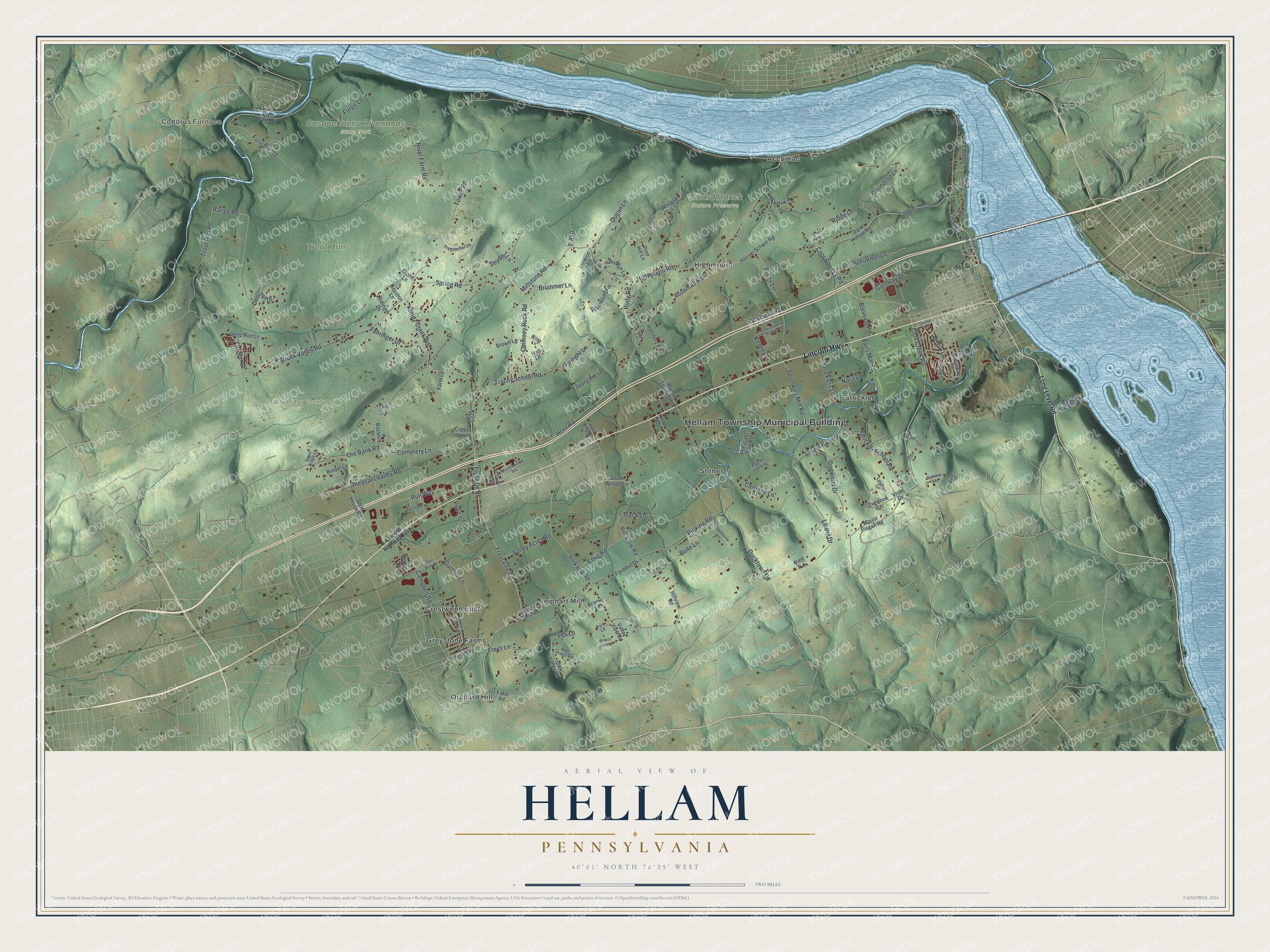 Watermarked full-map preview of Hellam, Pennsylvania