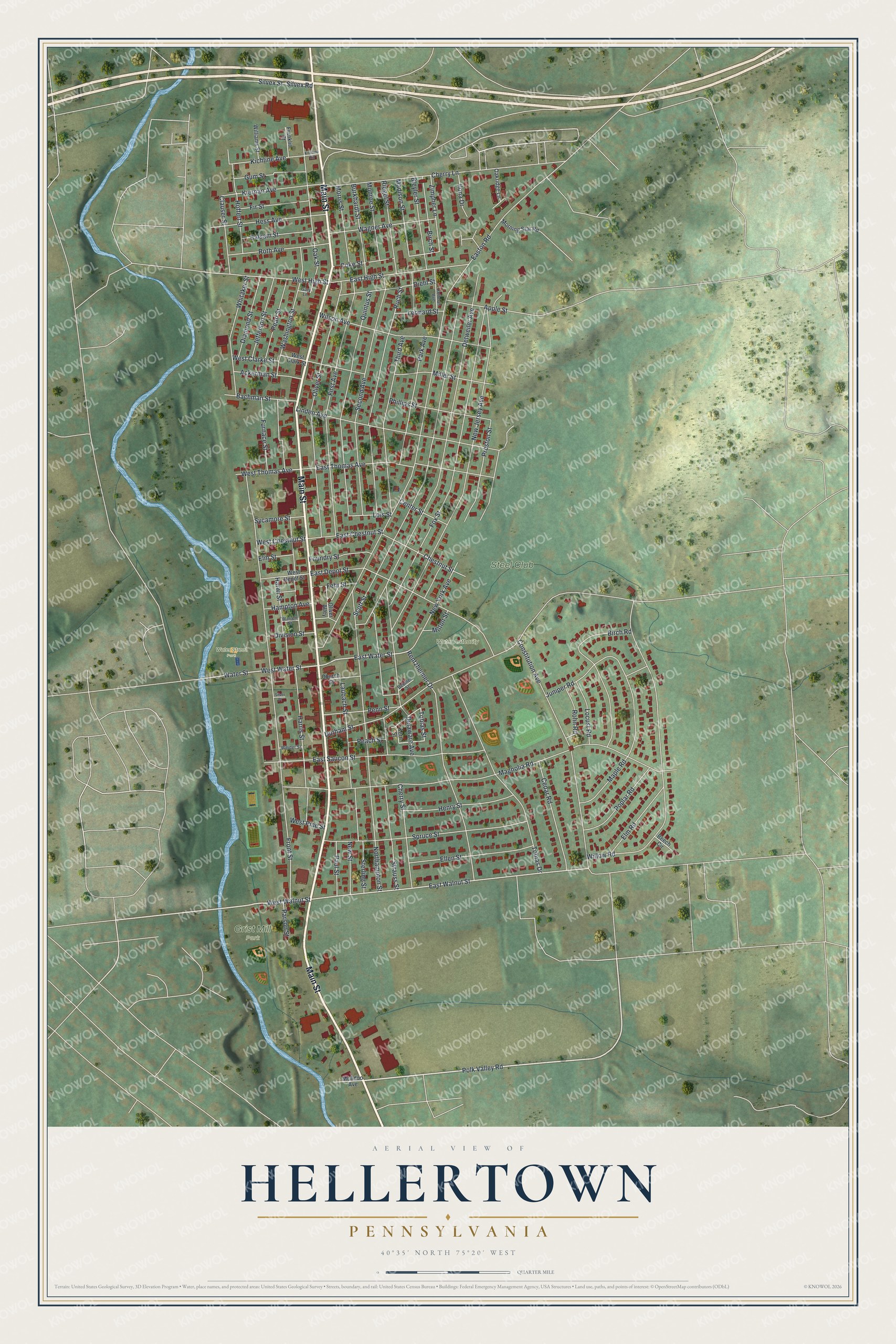 Watermarked full-map preview of Hellertown, Pennsylvania