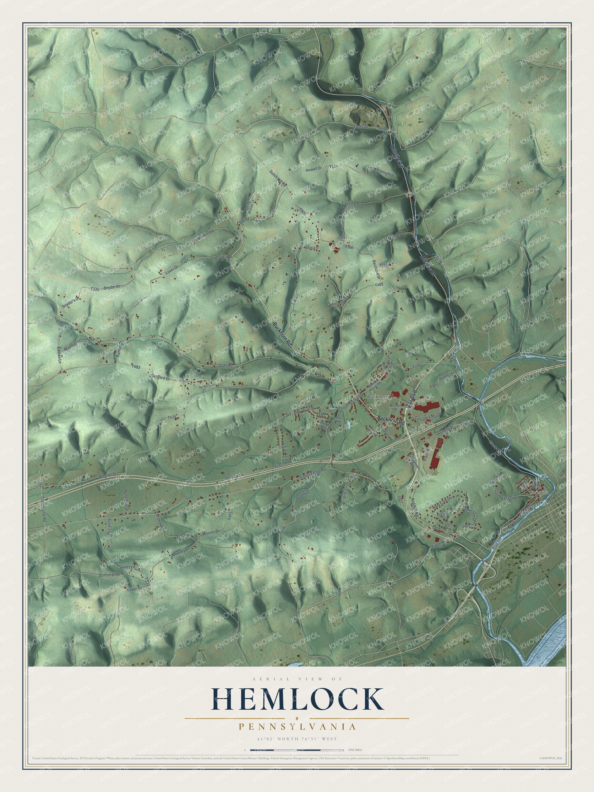 Watermarked full-map preview of Hemlock, Pennsylvania