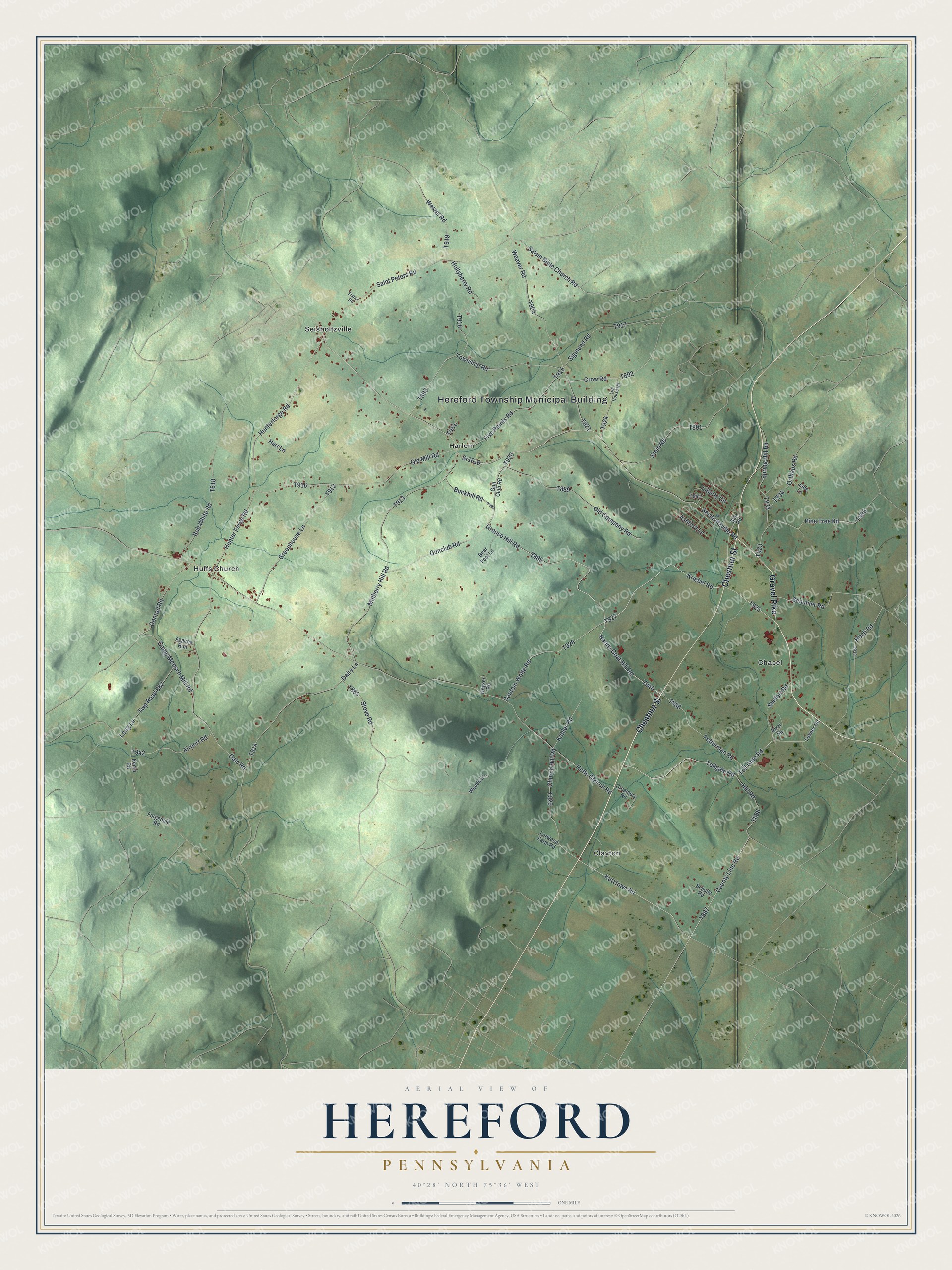 Watermarked full-map preview of Hereford, Pennsylvania
