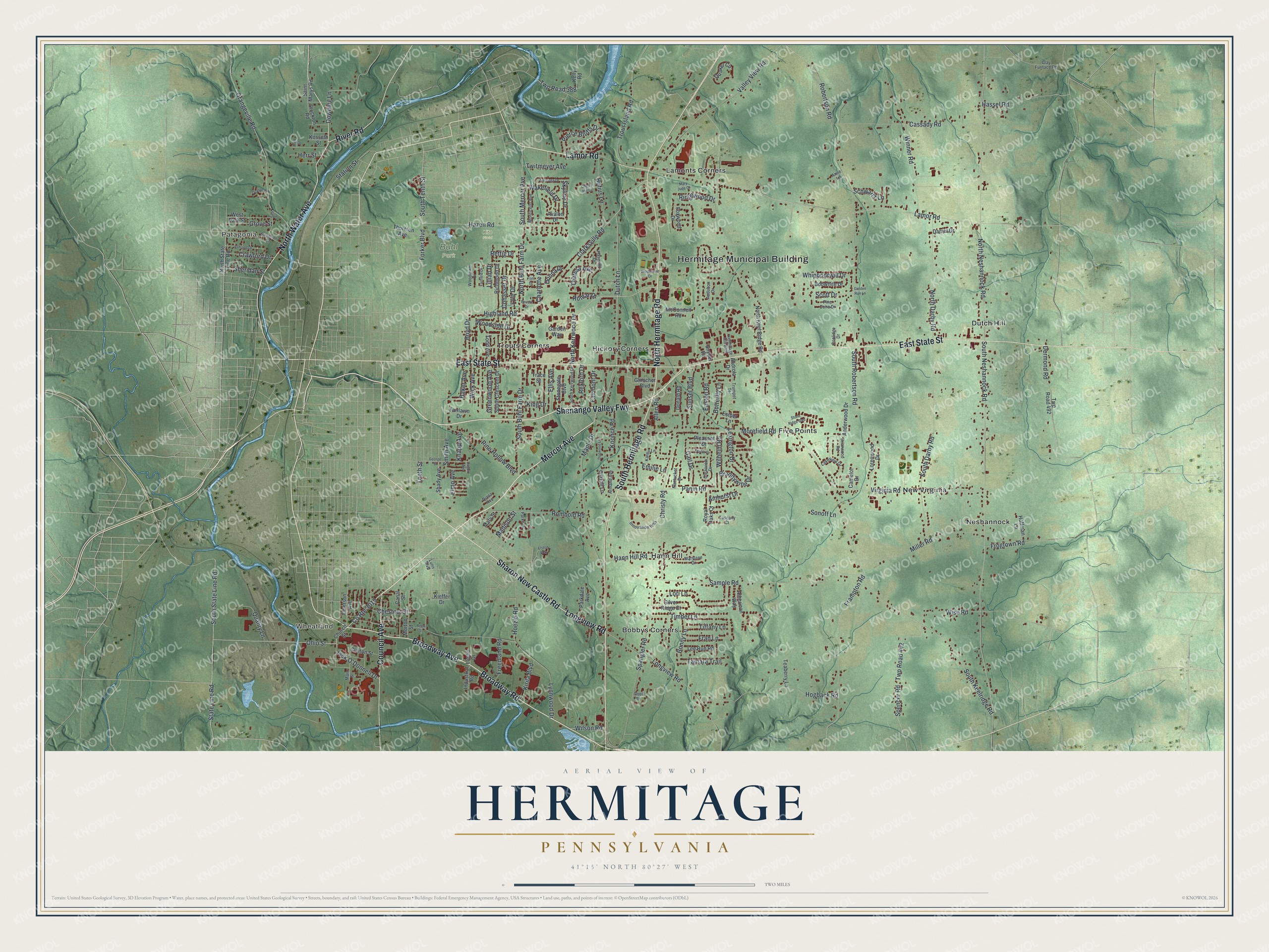 Watermarked full-map preview of Hermitage, Pennsylvania